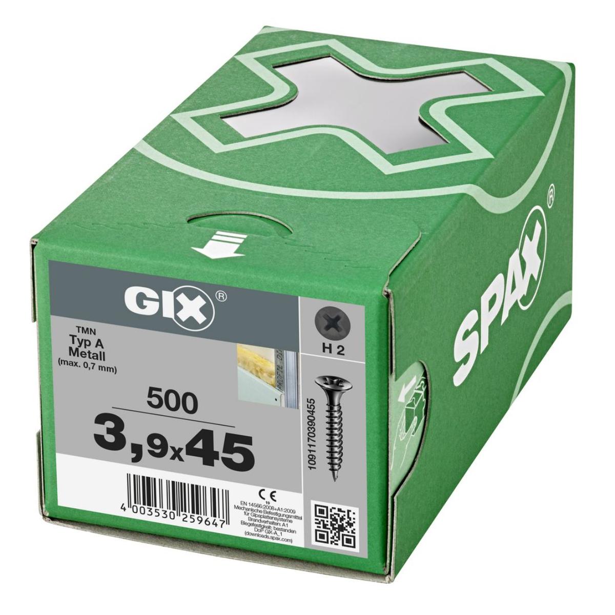 SPAX GIX-A Trompetenkopf H2 Feingewinde phosphatiert, 500 Stück