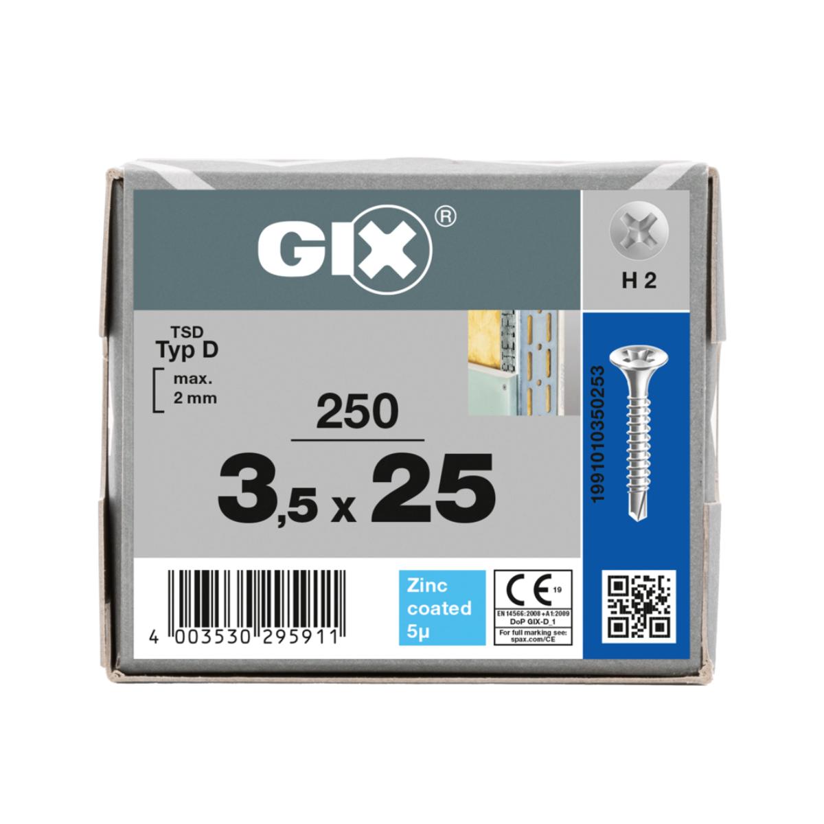 SPAX Trockenbauschraube GIX-D für verstärktes Metall verzinkt 3,5 x 25 mm, Vollgewinde, Trompetenkopf 250 Stück