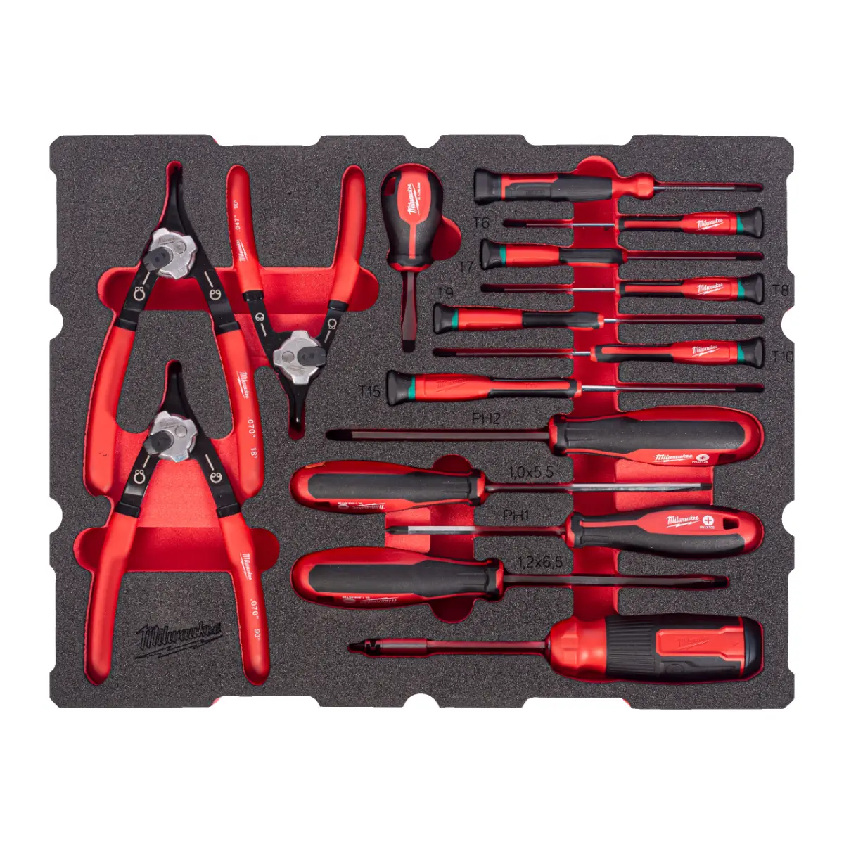 Milwaukee Schraubendreher und Sicherungsringzangen Einlage 44-teilige Einlage für PACKOUT Koffer mit Schubladen