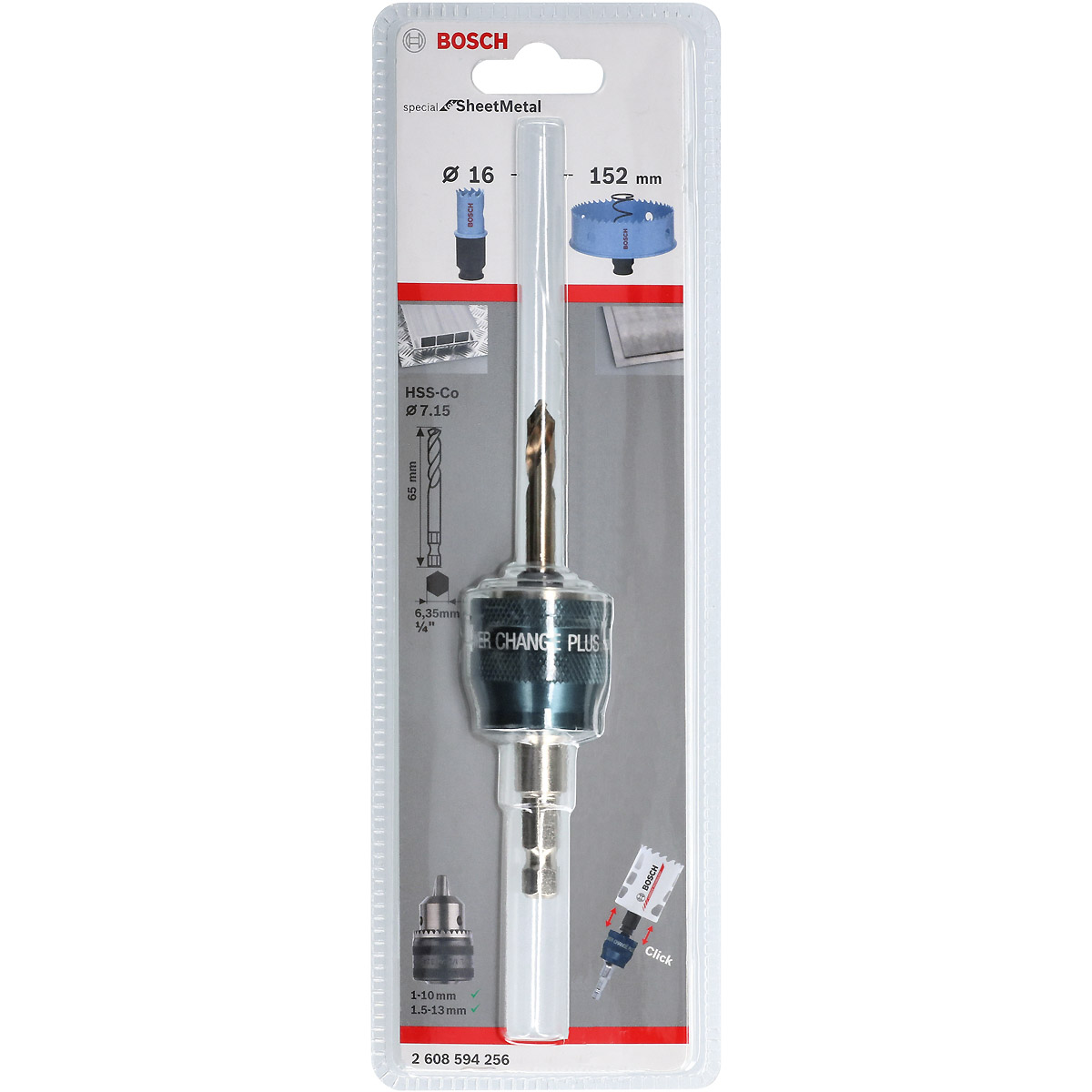 Bosch PC Plus-Dorn 3/8 Zoll, 8,7 mm, Zentrierbohrer HSS-G 7,15 x 65 mm