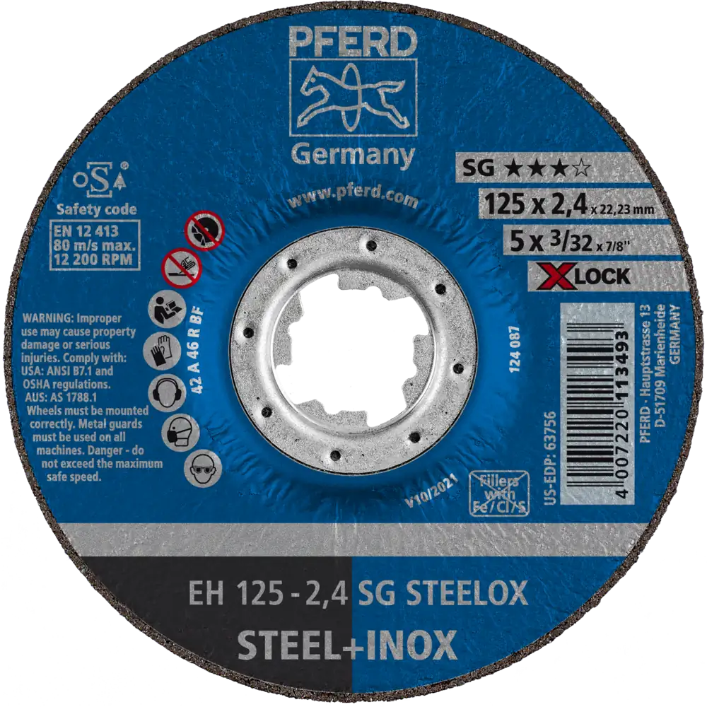 PFERD TOOLS Trennscheibe EH X-LOCK gekröpft Leistungslinie SG STEELOX für Stahl/Edelstahl
