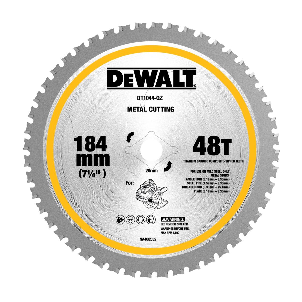 DT1044-QZDE DEWALT Metall-Kreissägeblatt 184/20mm, 48 Zähne, zur Verwendung mit DCS383 18 V XR Akku-Metallhandkreissäge