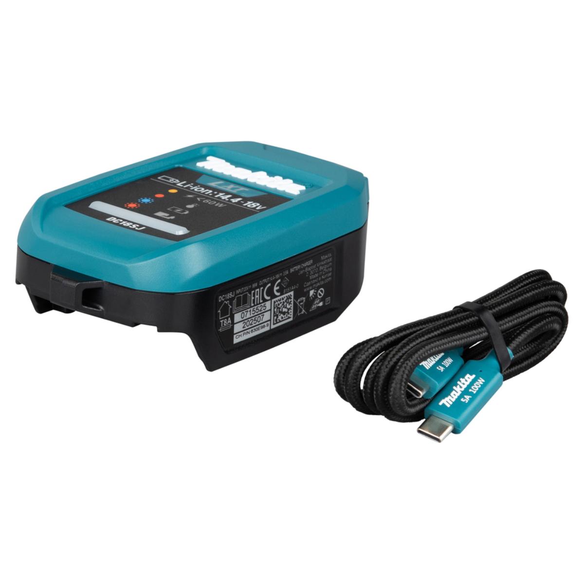 Makita USB-Ladegerät DC18SJ mit Kabel Power Delivery Li–Ion 14,4V–18V LXT DC18SJ