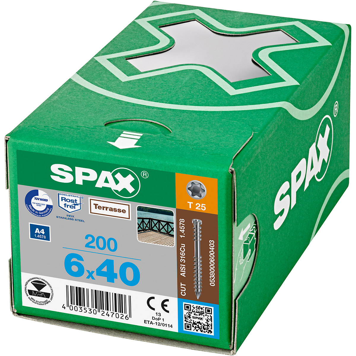 SPAX Terrasse A4 Zylinderkopf T-Star Plus T25 Fixiergewinde Cut, 200 Stück