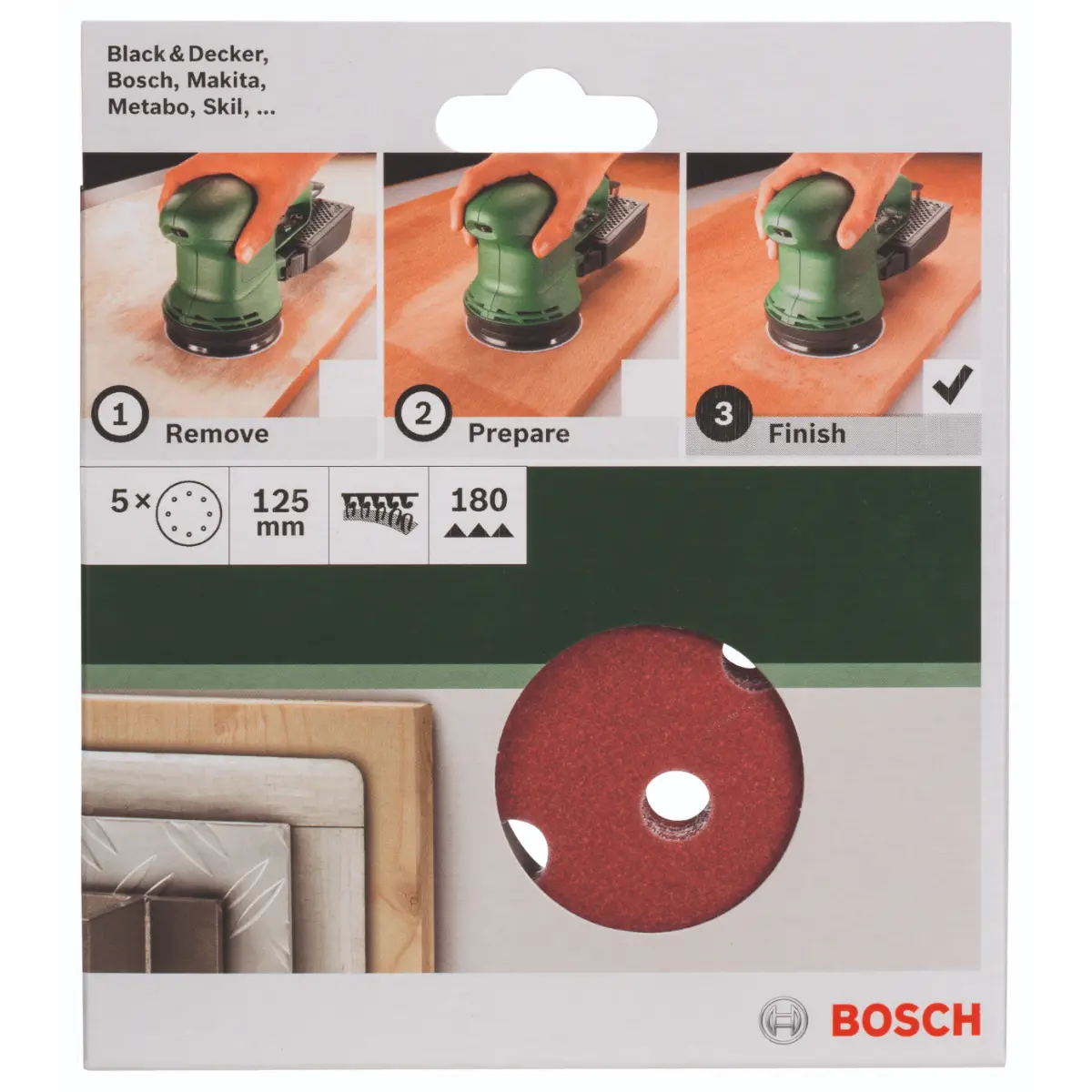 Bosch Schleifblatt-Set für Exzenterschleifer D= 125 mm, K=180, 5-tlg.