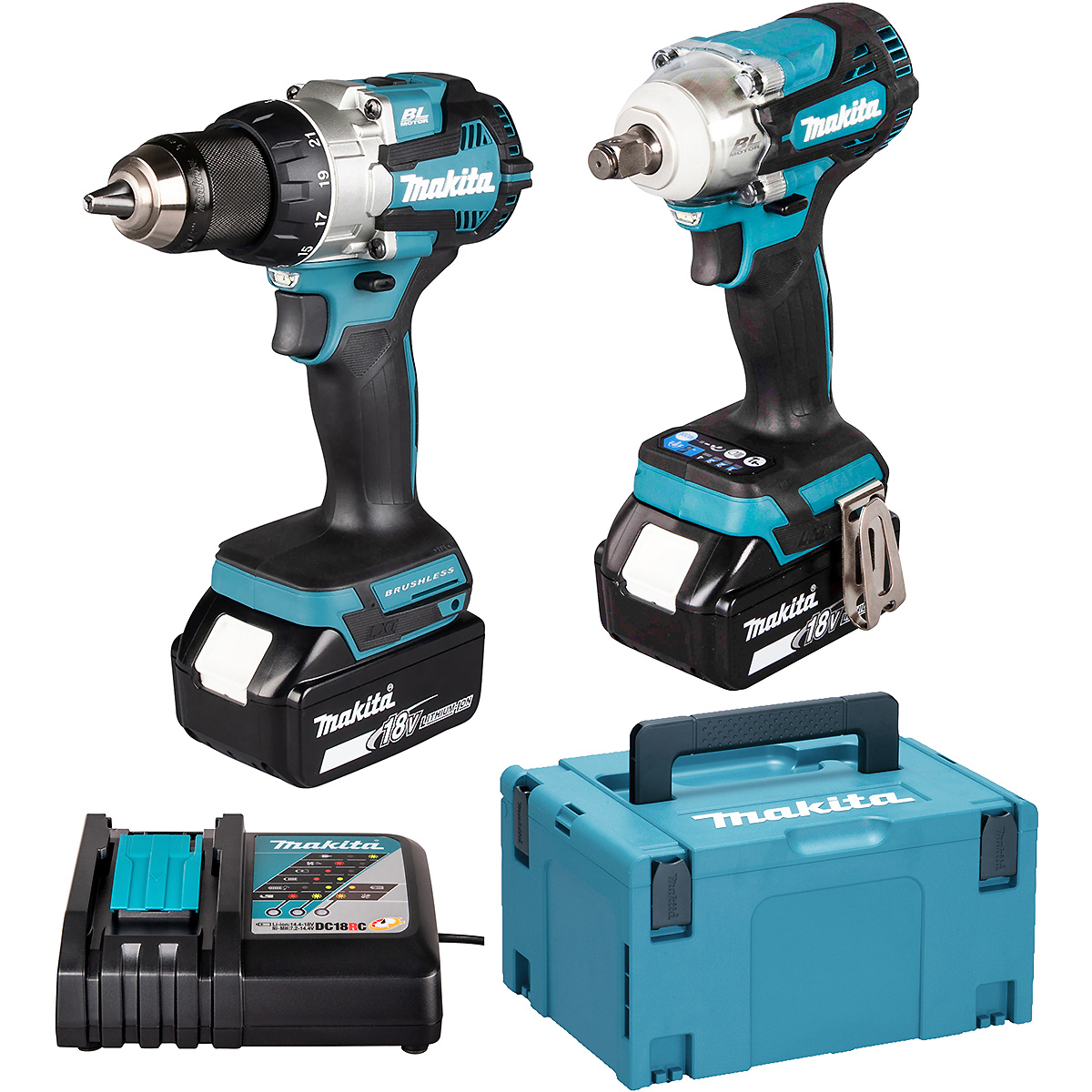 Makita DLX2533TJ Akku-Kombo-Kit 18V / 5,0 Ah, DDF489Z + DTW300Z , 2 Akkus + Ladegerät im MAKPAC