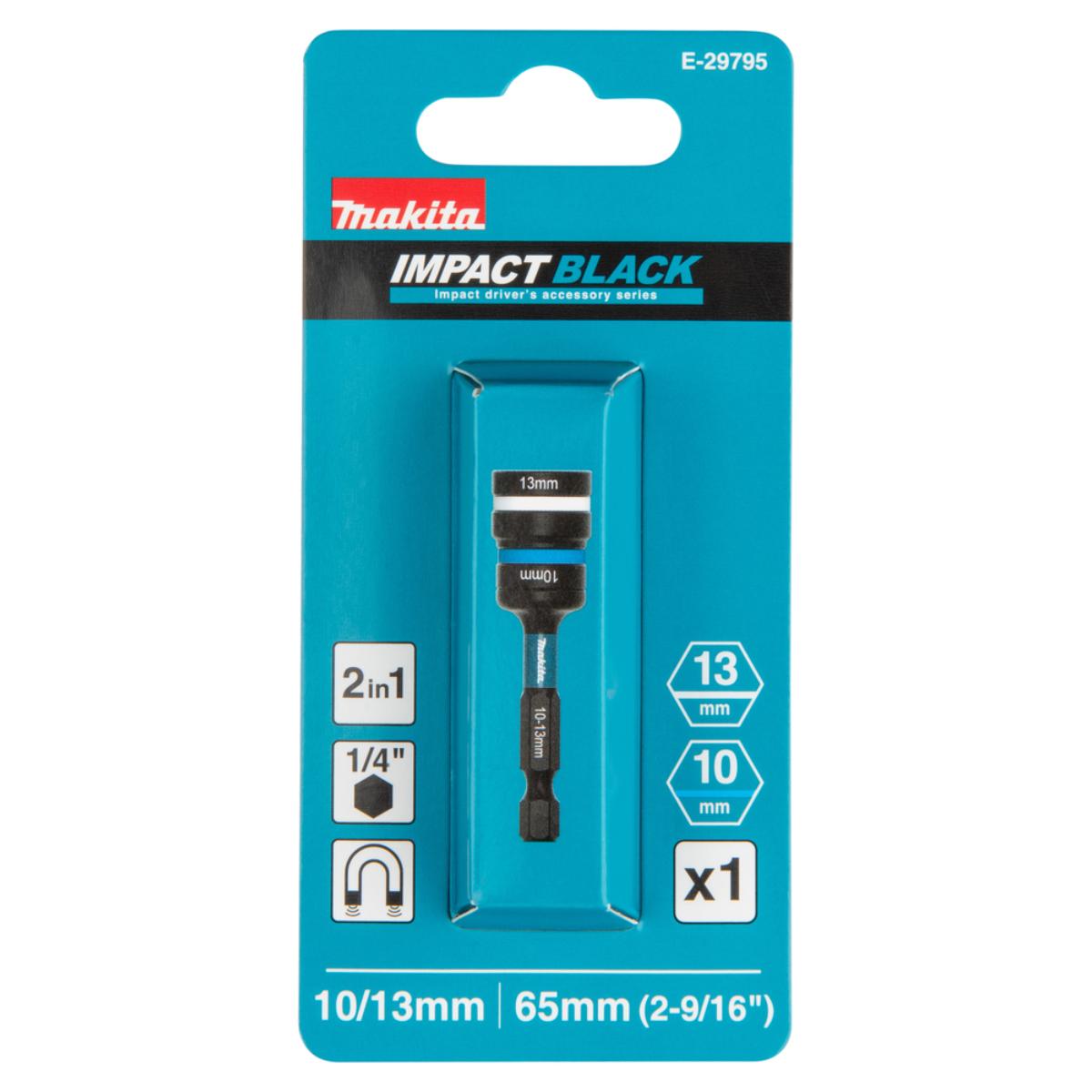 Makita Steckschlüssel 2-in-1 1/4" SW10/SW13 magnetisch Impact Black