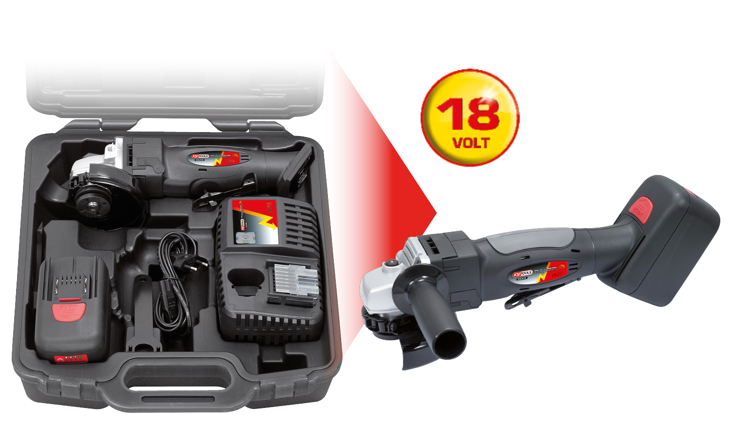 KS Tools Akku-Winkelschleifer 7000 U-min mit 1 Akku und 1 Ladegerät