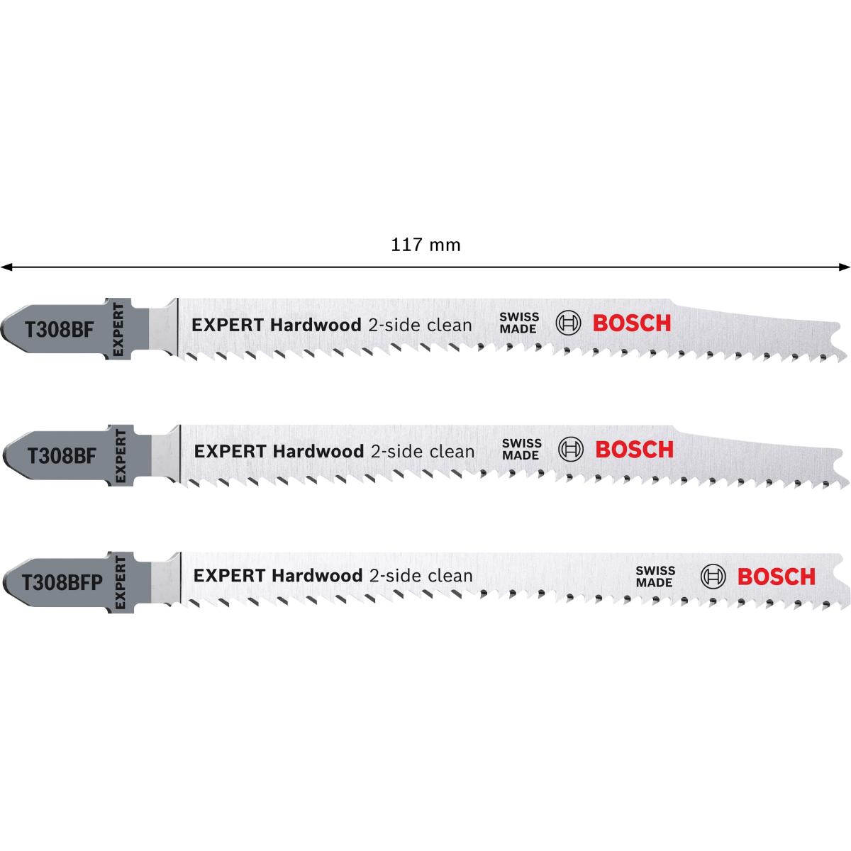 Bosch EXPERT ‘Hardwood 2-side clean‘ Stichsägeblatt-Set, 2-tlg., T308BF/BFP. Für Stichsägen