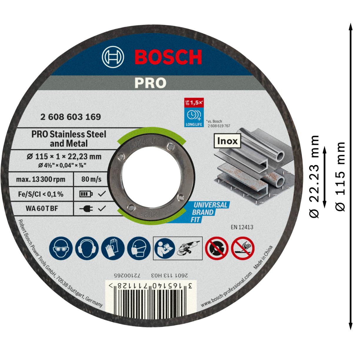 2608626112BO Bosch PRO Stainless Steel and Metal Trennscheibe, gerade, 100 Stück