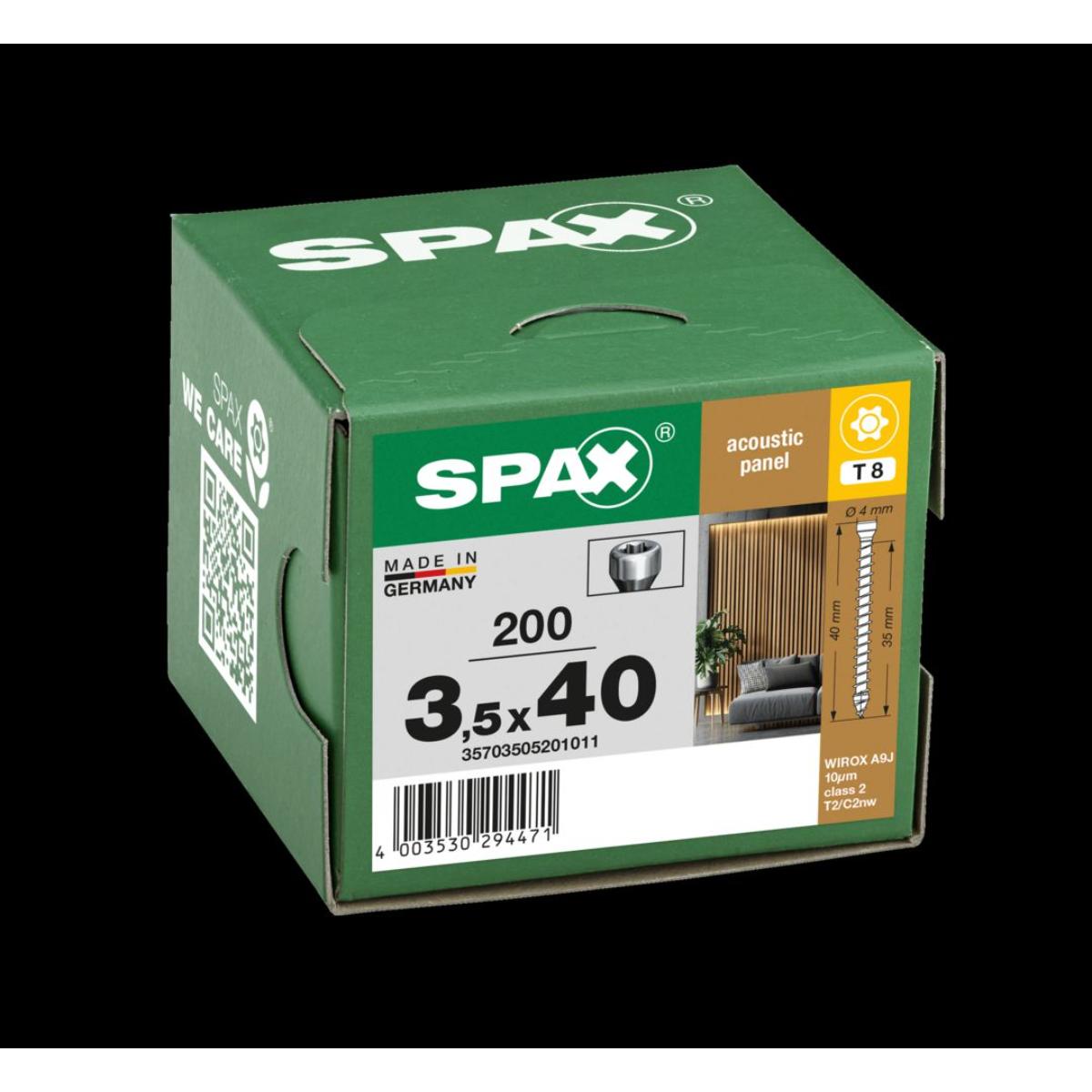 SPAX FÜR AKUSTIKVERKLEIDUNG KLEINER KOPF T-STAR PLUS T8 VGW 4-CUT- SPITZE WIROX, 200 Stück
