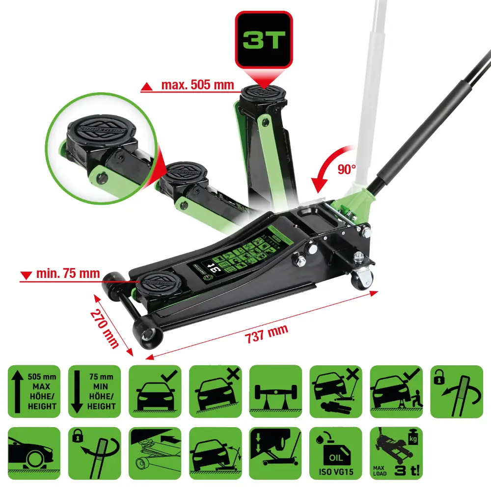COMPETITION Hydraulischer Stahl-Wagenheber, 3000 kg, flach