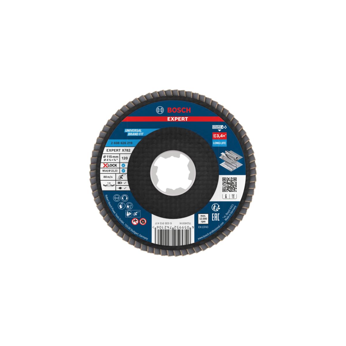 Bosch EXPERT X782 Fächerschleifscheibe, abgewinkelt, 115 mm, K120, X-Lock, GF