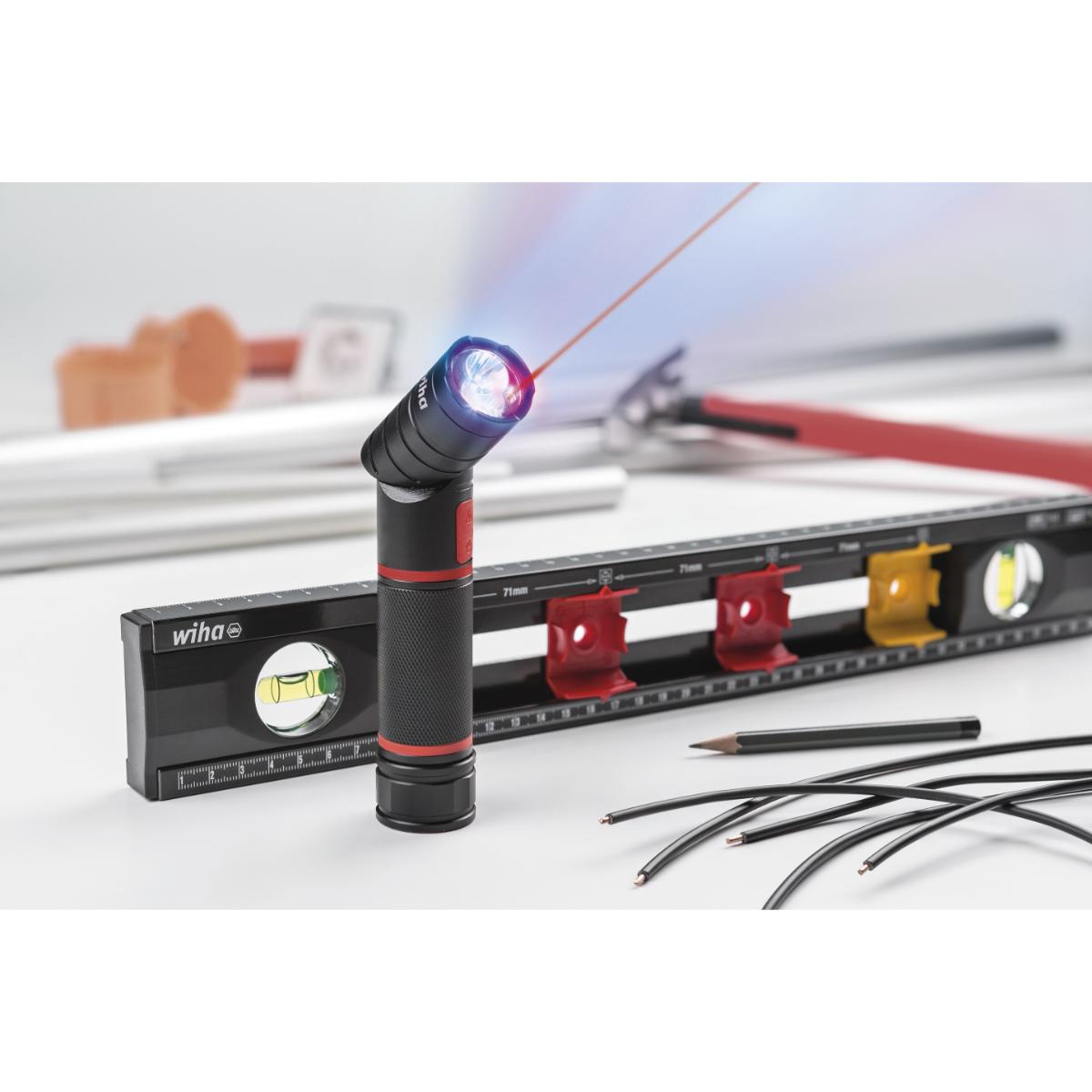 Wiha Taschenlampe mit LED, Laser und UV Licht mit 3x AAA-Batterien