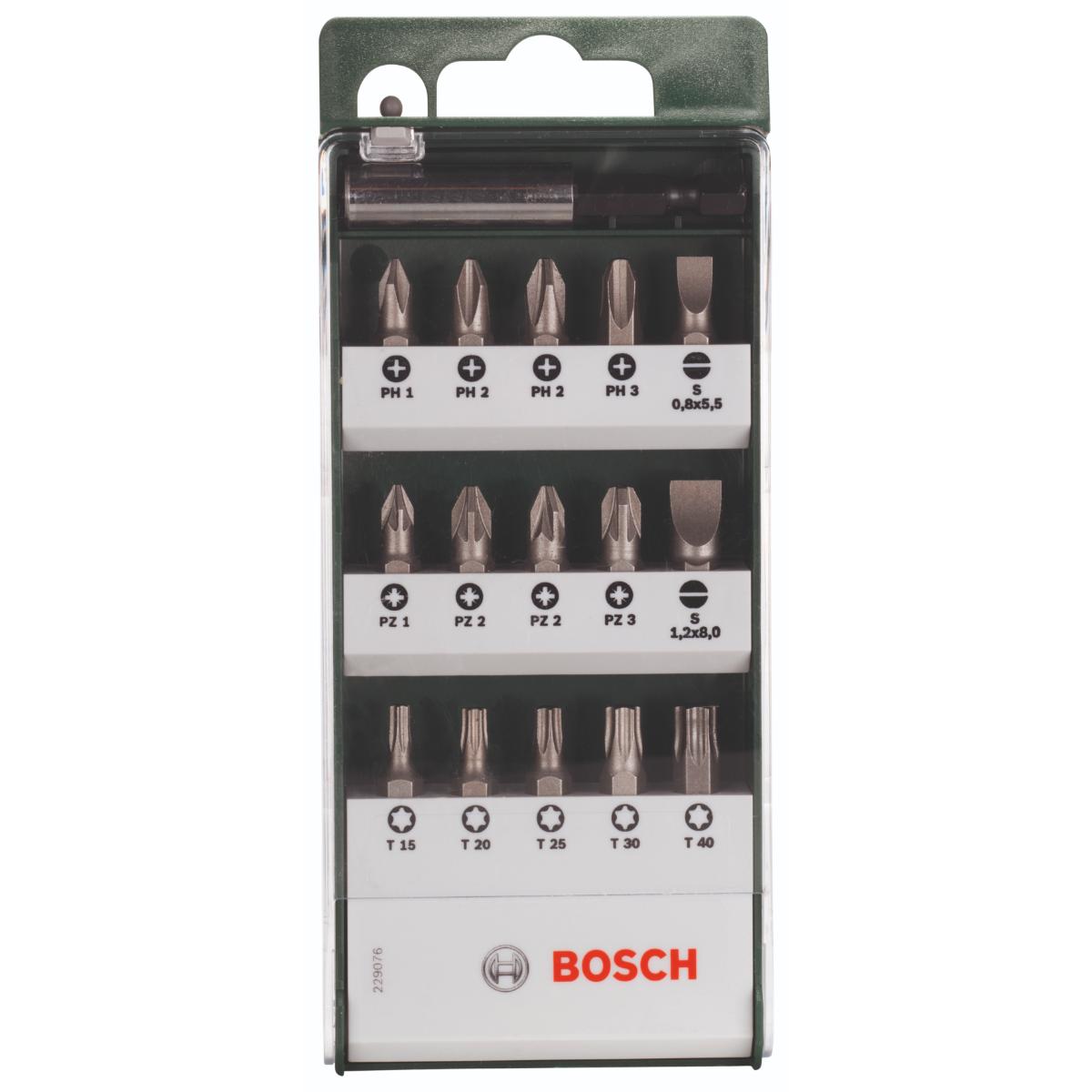 Bosch Schrauberbit-Set Standard, gemischt (S, PH, PZ, T), 16-tlg.