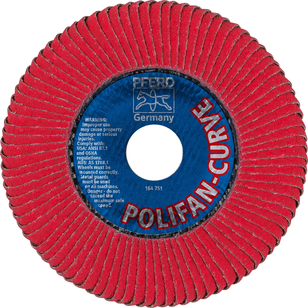 PFERD TOOLS POLIFAN CURVE Fächerscheibe PFR 125x22,23 mm Breite L CO60 SGP STEELOX für Stahl/Edelstahl (POS 2)