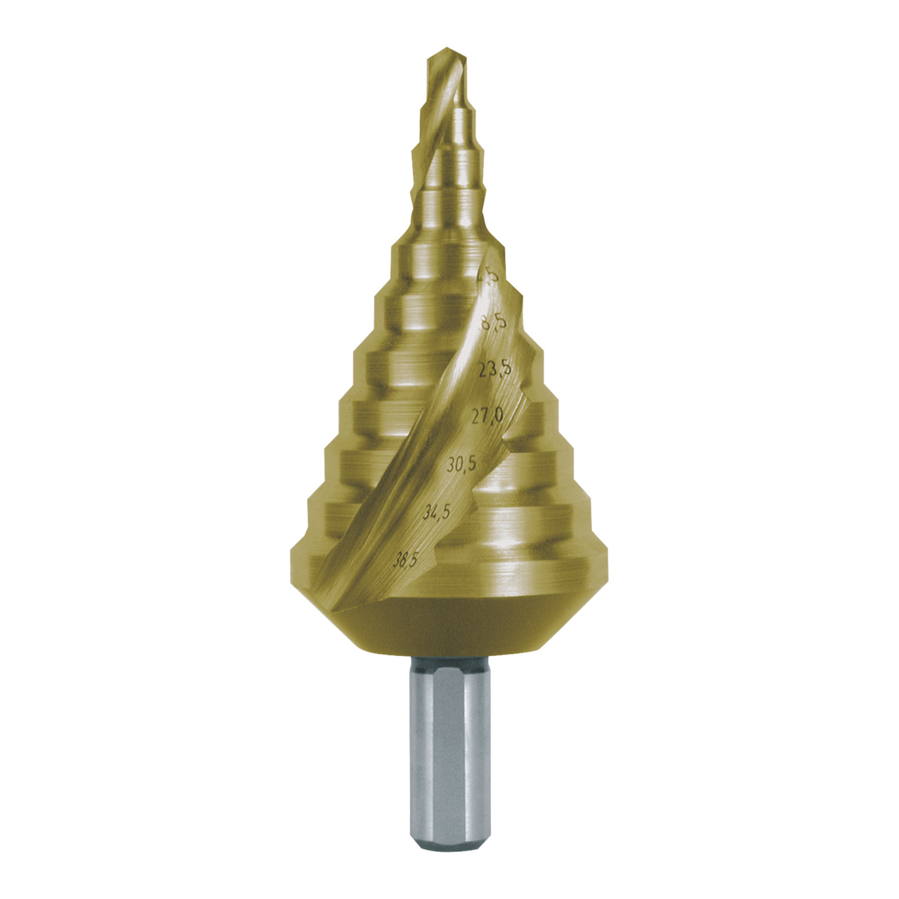 RUKO Stufenbohrer HSS TiN spiralgenutet mit Kreuzanschliff für metrische Kabelverschraubungen