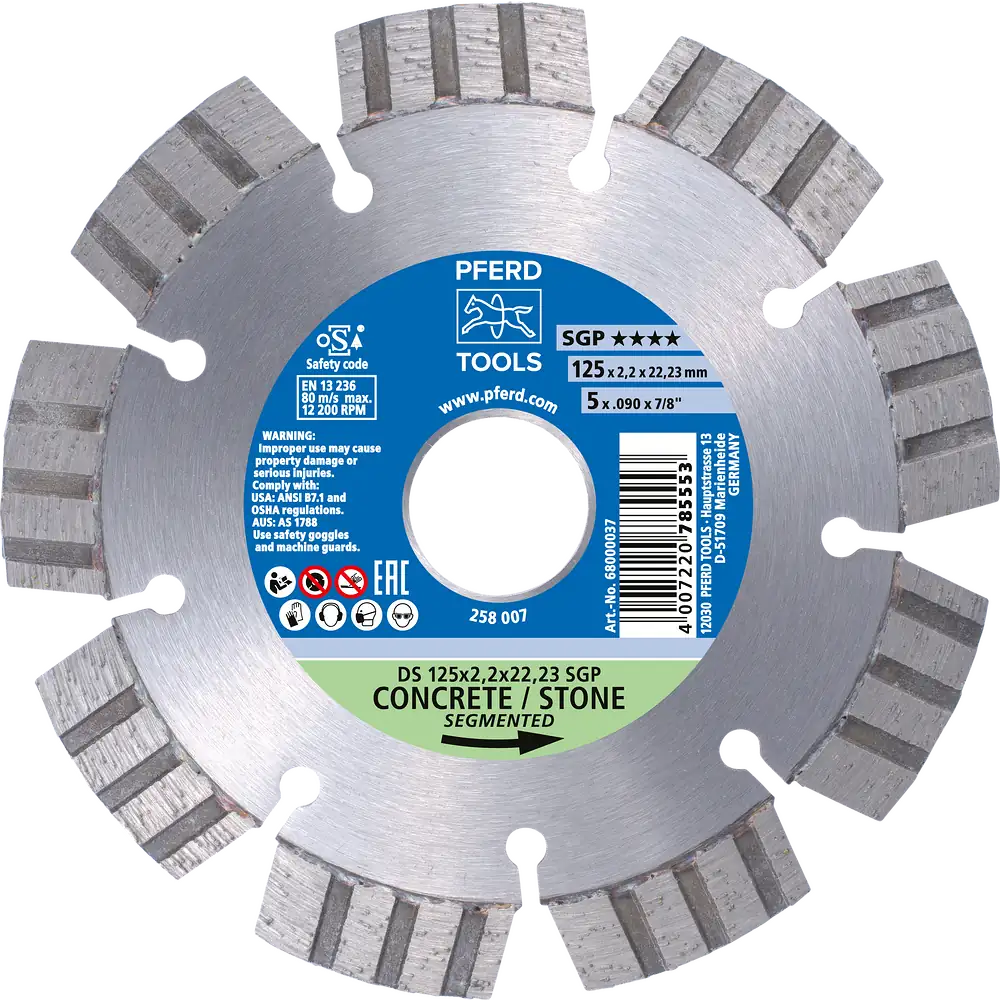 PFERD TOOLS Diamant-Trennscheibe DS 125x2,2x22,23 mm SGP für schnelles Trennen von Stein und Beton