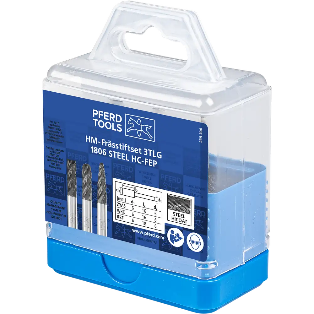PFERD TOOLS Hartmetall Hochleistungsfrässtift Set 1806 STEEL 3-tlg Ø 6mm Schaft-Ø 6mm HICOAT beschichtet für Stahl