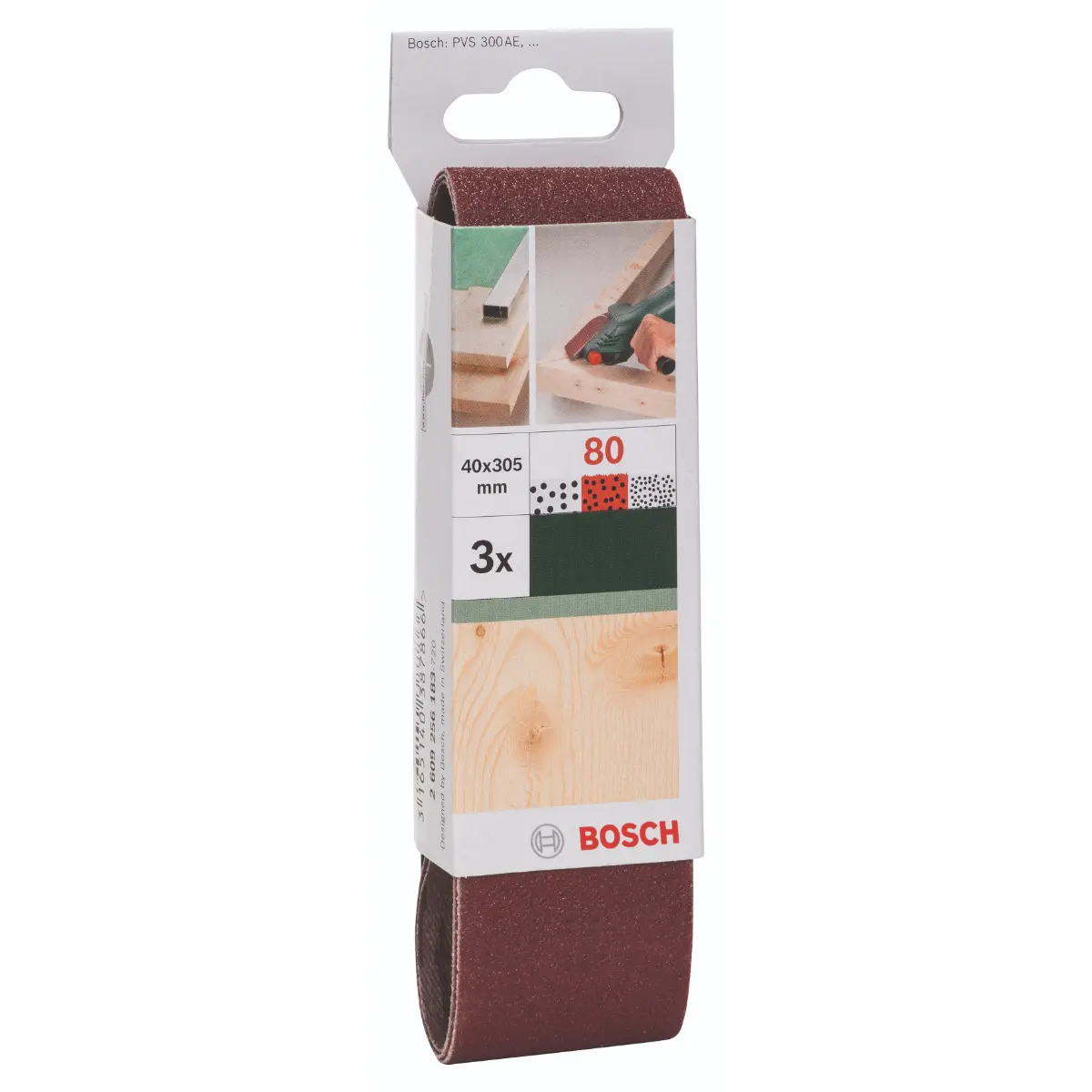 Bosch Schleifband-Set für Bosch-Varioschleifer, rote Qualität K=80, 3-tlg.
