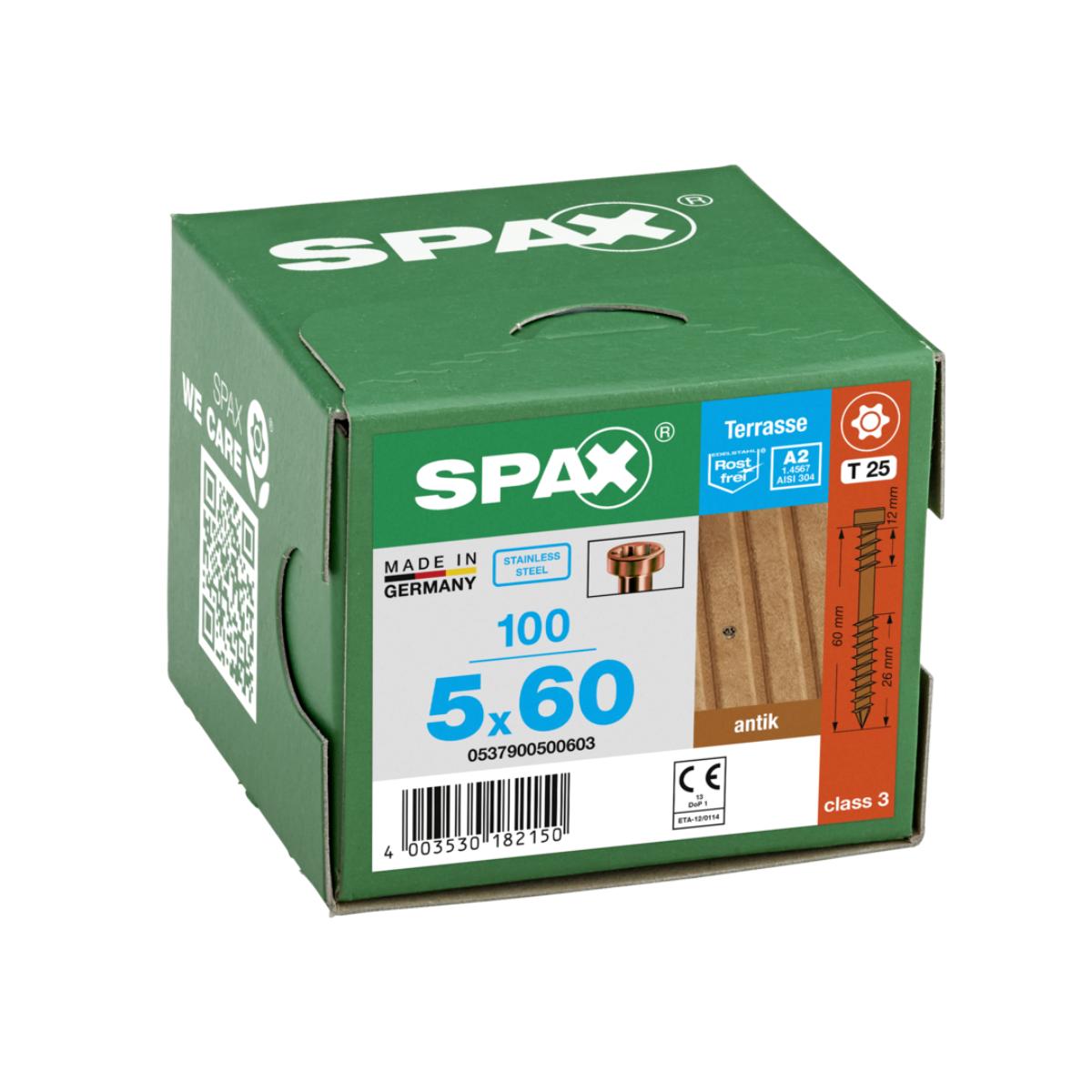 SPAX Terrasse A2 Zylinderkopf T-Star Plus T25 Fixiergewinde Cut antik, 100 Stück