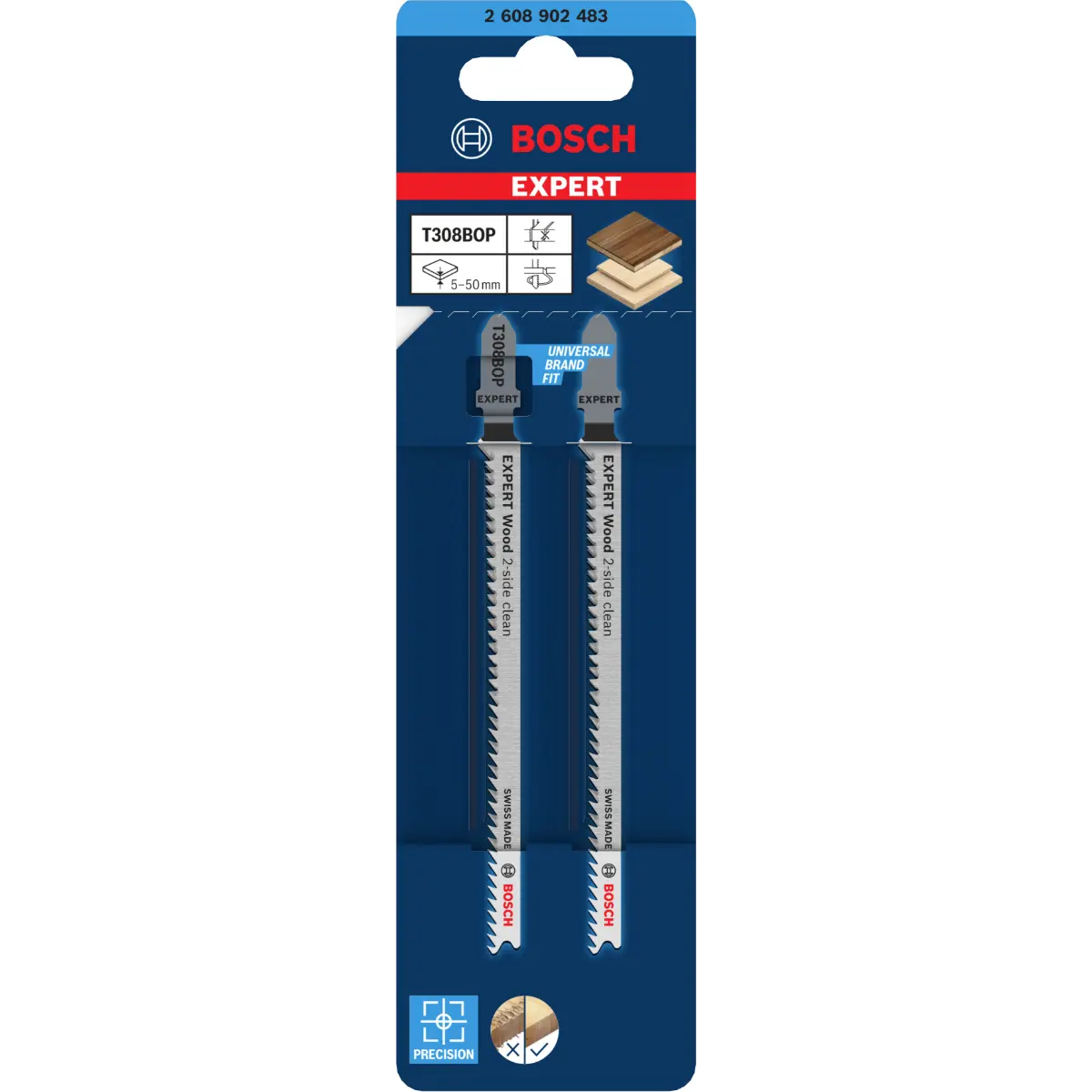 Bosch EXPERT Wood 2-side clean T308BOP Stichsägeblatt, 2-tlg.