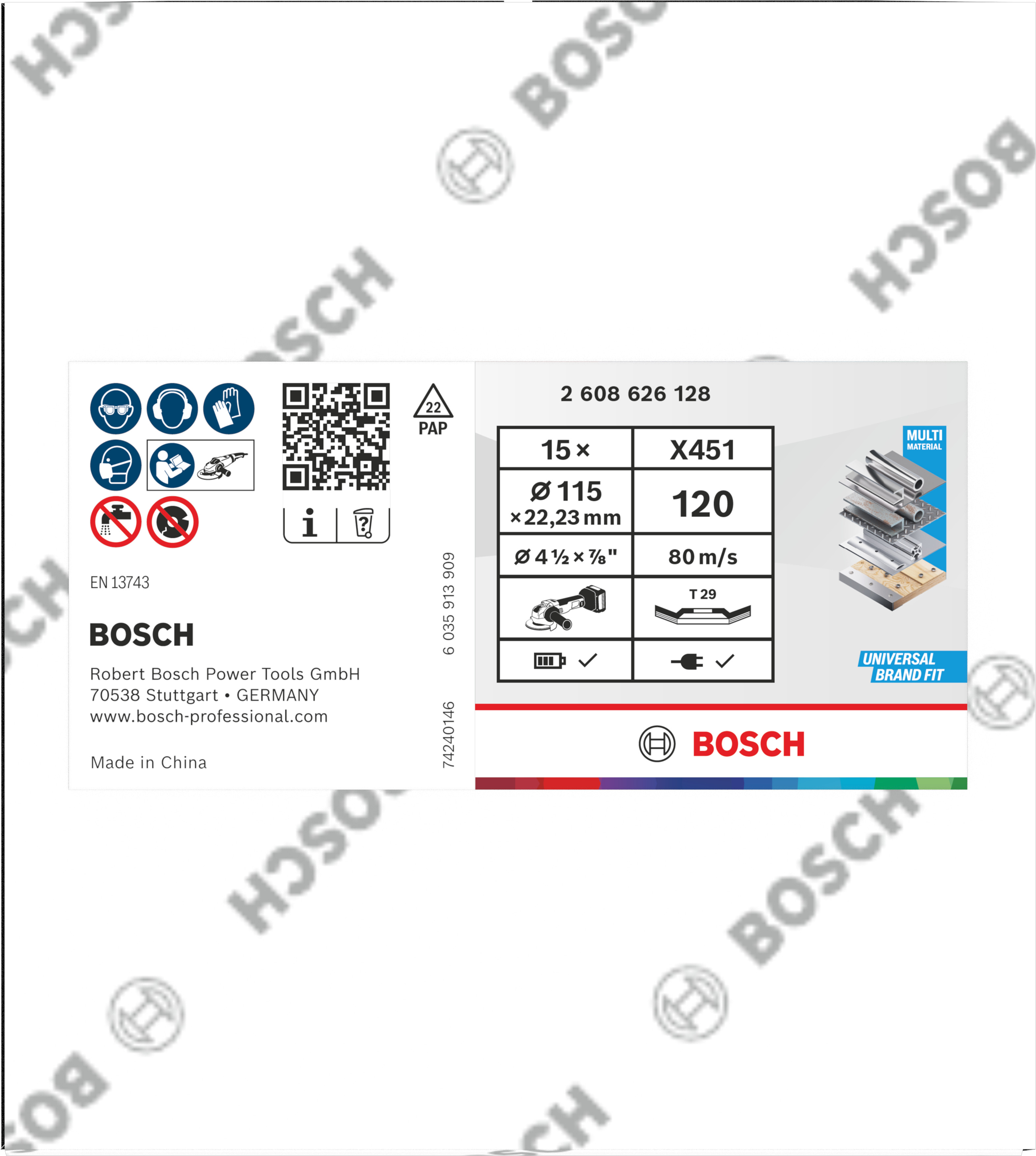 Bosch X451 Fächerschleifscheiben, 115mm, T29, K120