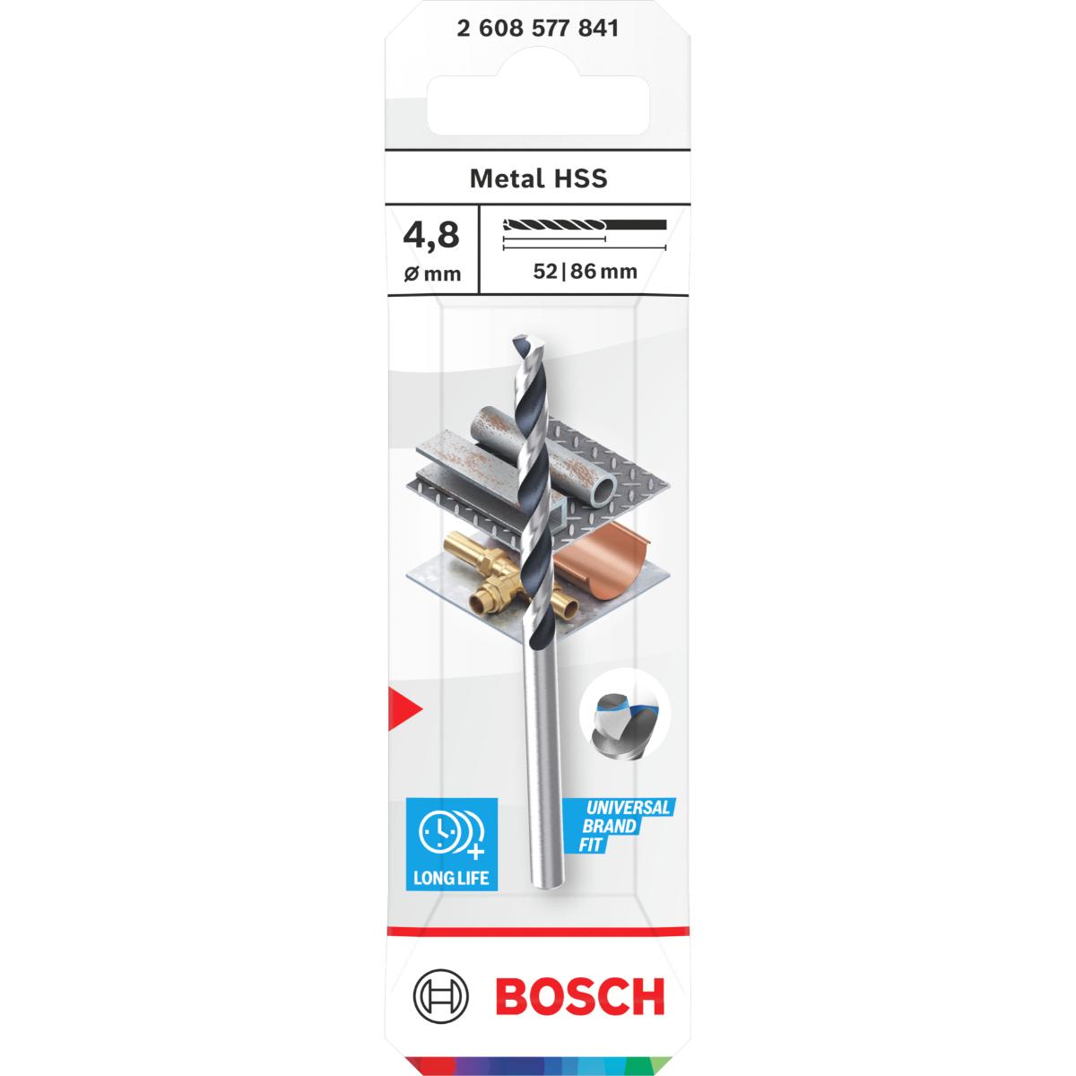 Bosch Metal HSS Spiralbohrer, 4,8 x 52 x 86 mm, CYL-Schaft, 2-Stück