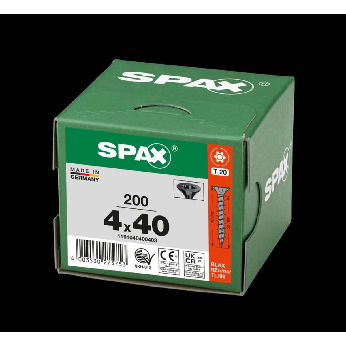 SPAX Senkmultikopf T-Star Plus T20 Vollgewinde schwarz verzinkt, 200 Stück