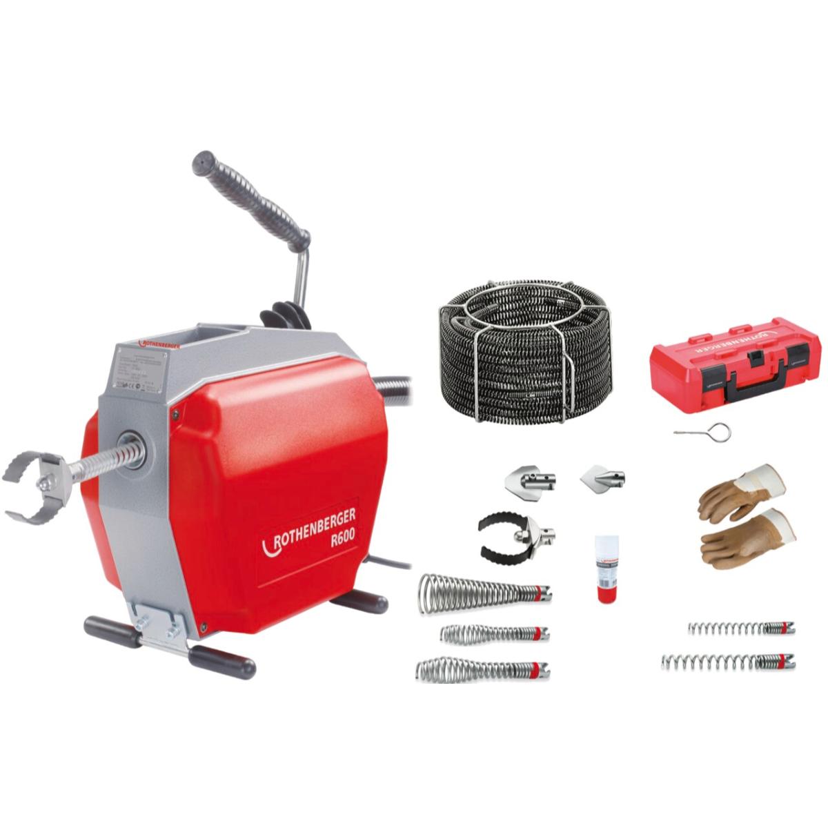 Rothenberger E - Rohrreinigungsmaschine R600 230V+Spiral/Werkzeug-set 7.2687+7.2955X