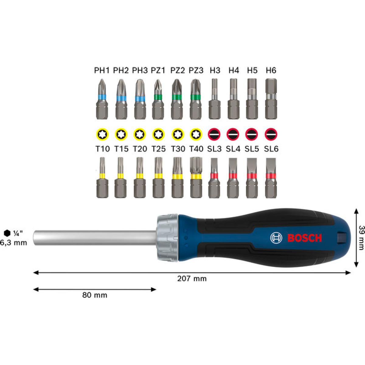 Bosch Bit-Ratschenschraubendreher, 18 Bits