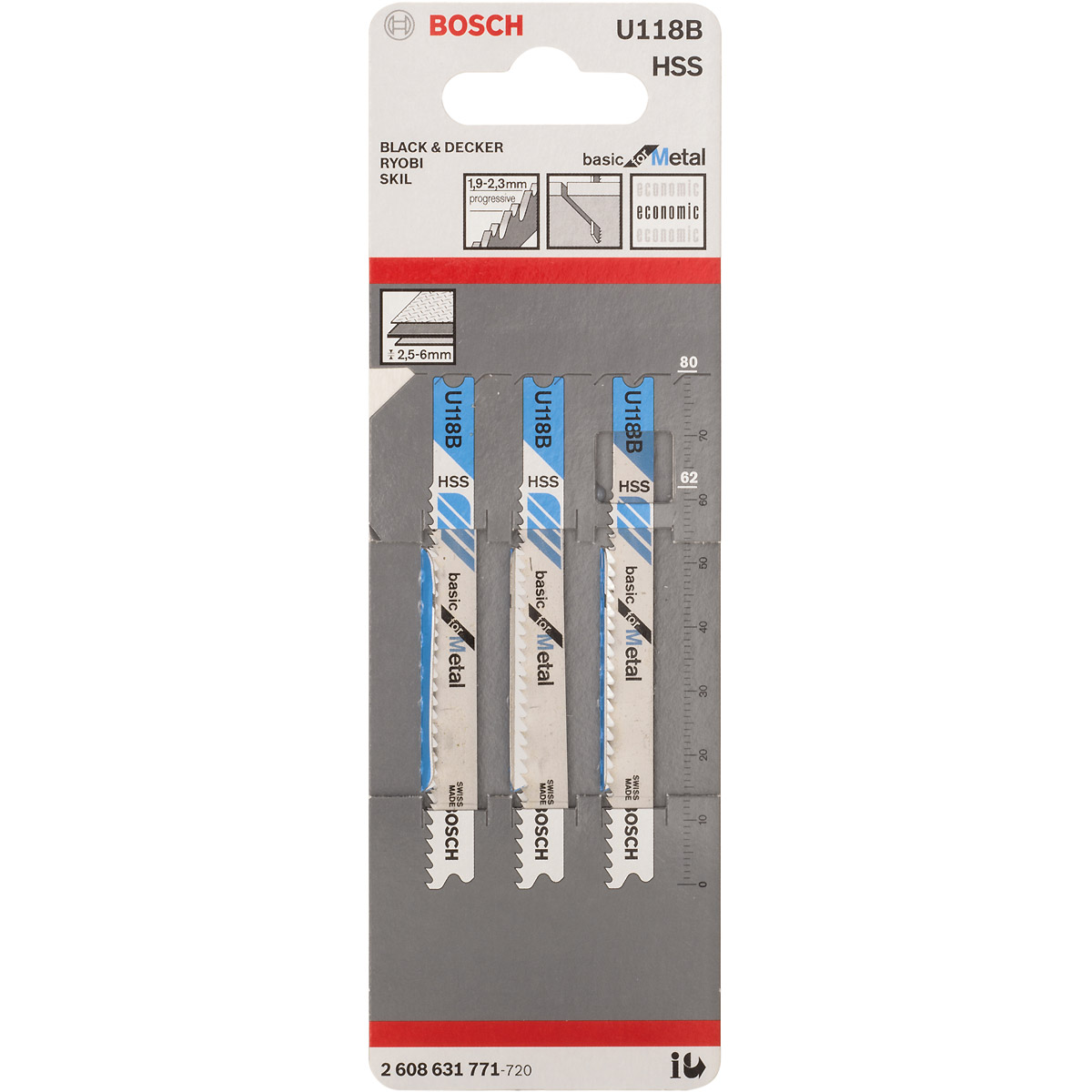 Bosch Stichsägeblatt U 118 B Basic for Metal, 3er-Pack