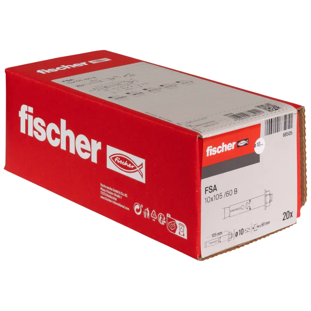 Fischer Hülsenanker FSA 10/60 B mit Gewindestange und Sechskantmutter