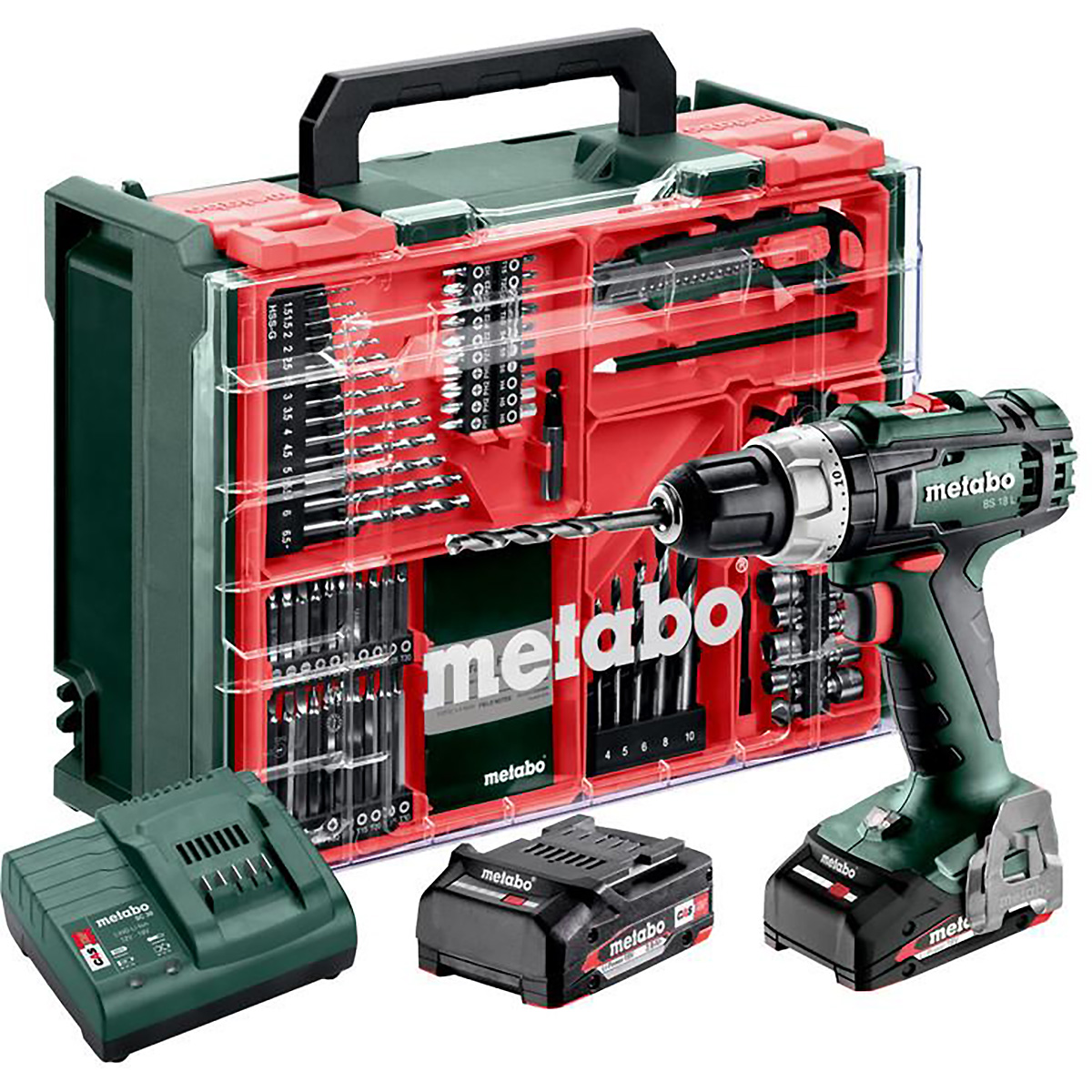 Metabo Akku-Bohrschrauber BS 18 L Set mit 74-teiliger Mobiler Werkstatt - Kunststoffkoffer - 18V 2x2