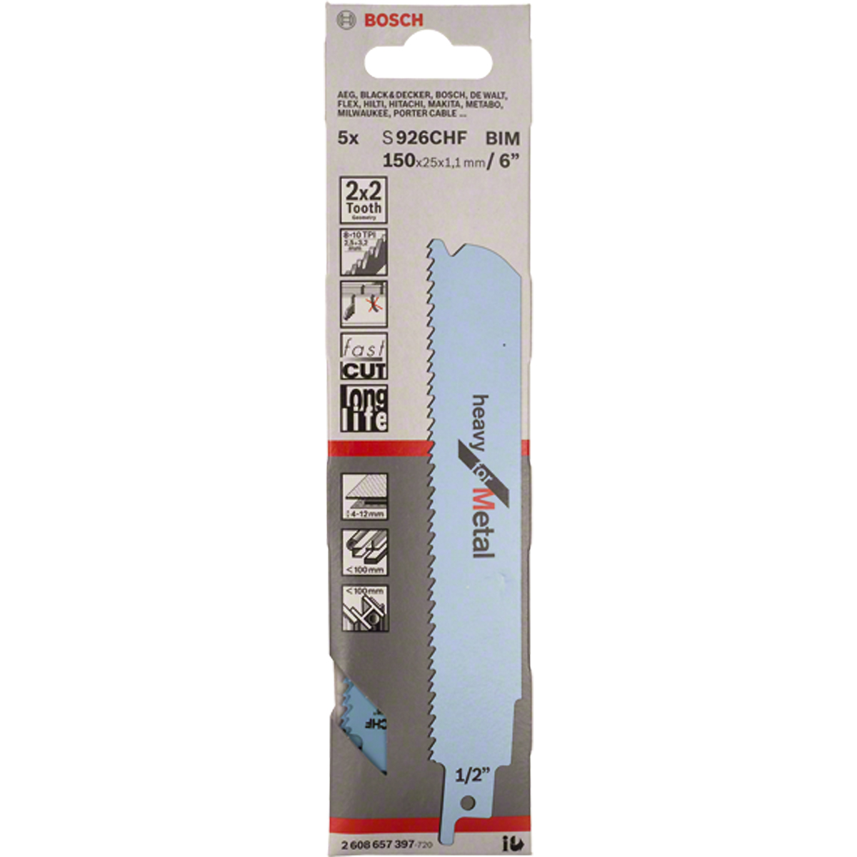 Bosch Säbelsägeblatt S 926 CHF, Heavy for Metal, 5er-Pack