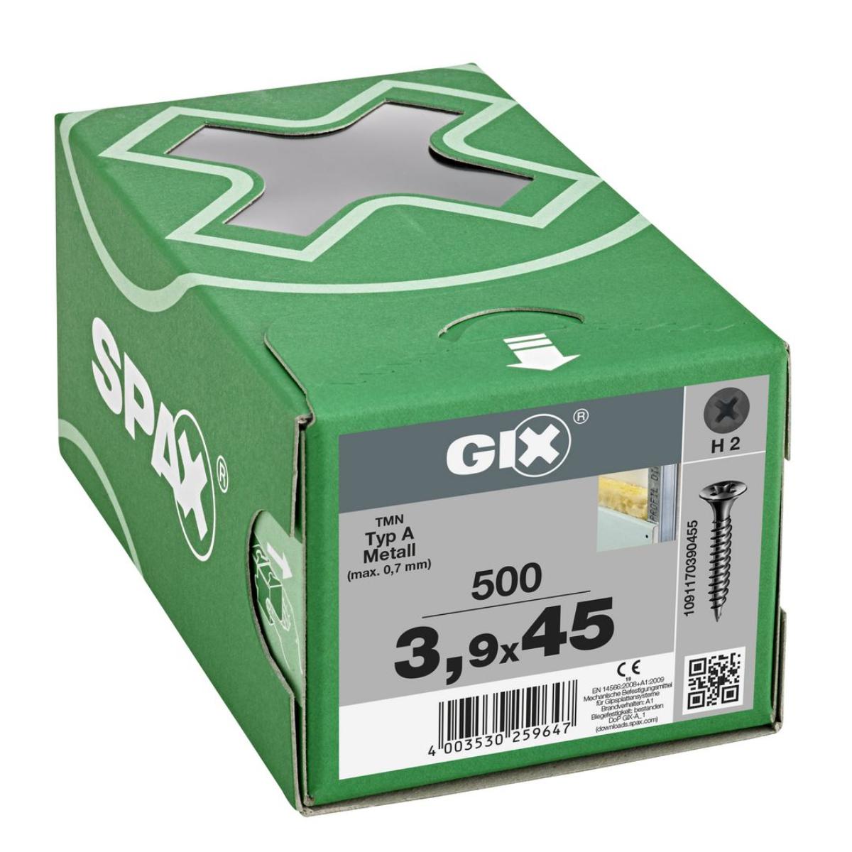 SPAX GIX-A Trompetenkopf H2 Feingewinde phosphatiert, 500 Stück