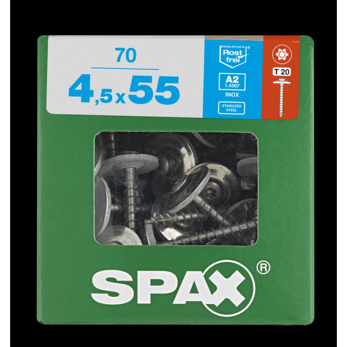 SPAX Spenglerschraube A2 T-Star Plus T20 4Cut 4,5 x 55 mm XL, 70 Stück