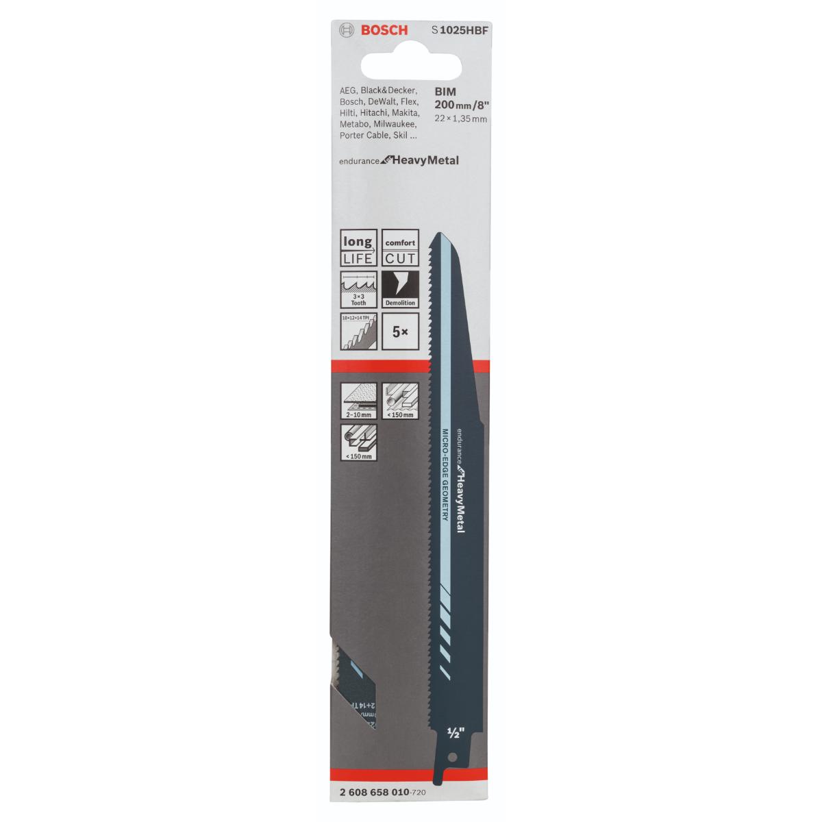 Bosch Säbelsägeblatt S 1025 HBF Endurance for Heavy Metal, 5er-Pack