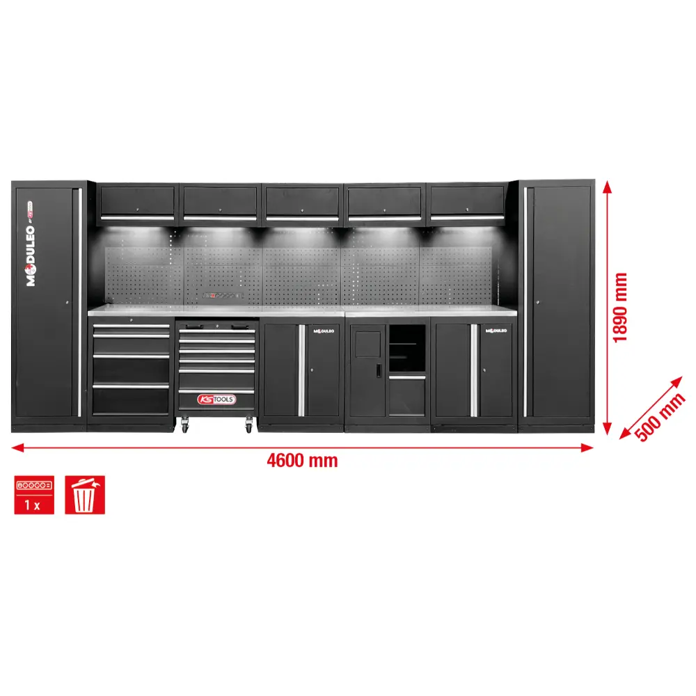 KS TOOLS Werkstatt-Schranksystem, gerade, 4600 x 500 mm, Variante 2