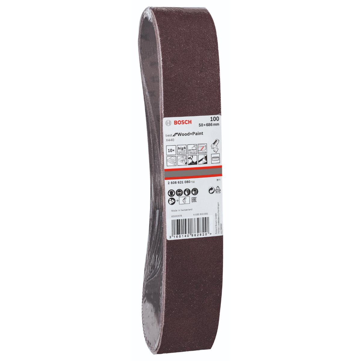 Bosch Schleifband-Set X440 Best for Wood and Paint, 10-teilig,  50 x 686, 100
