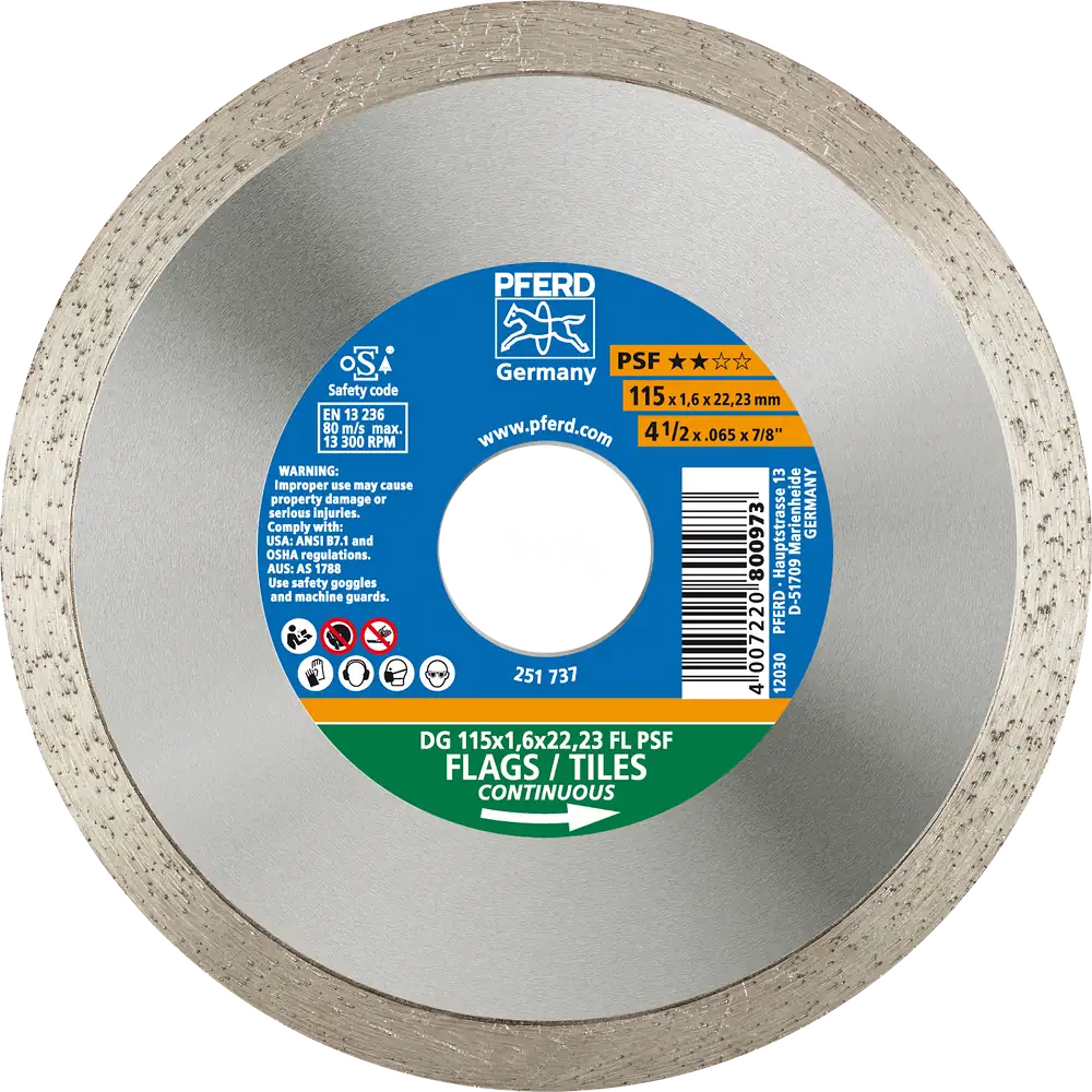 PFERD TOOLS Diamant-Trennscheibe DG FL 76x1,6x10 mm PSF z. Trennen v. Fliesen, hohe Schnittqualität