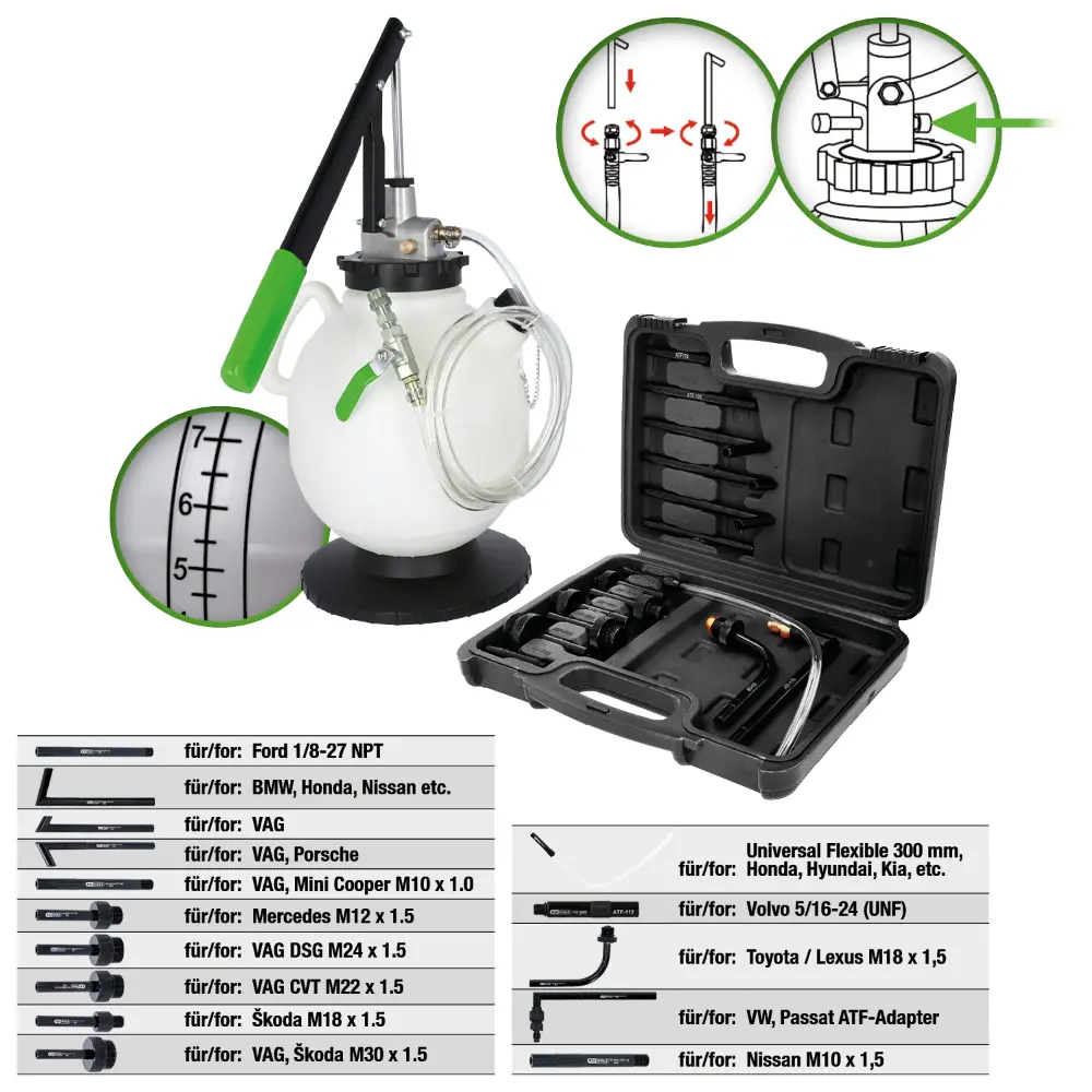 COMPETITION Universal Getriebeöl-Füllsystem-Satz mit 15-tlg Adaptersatz