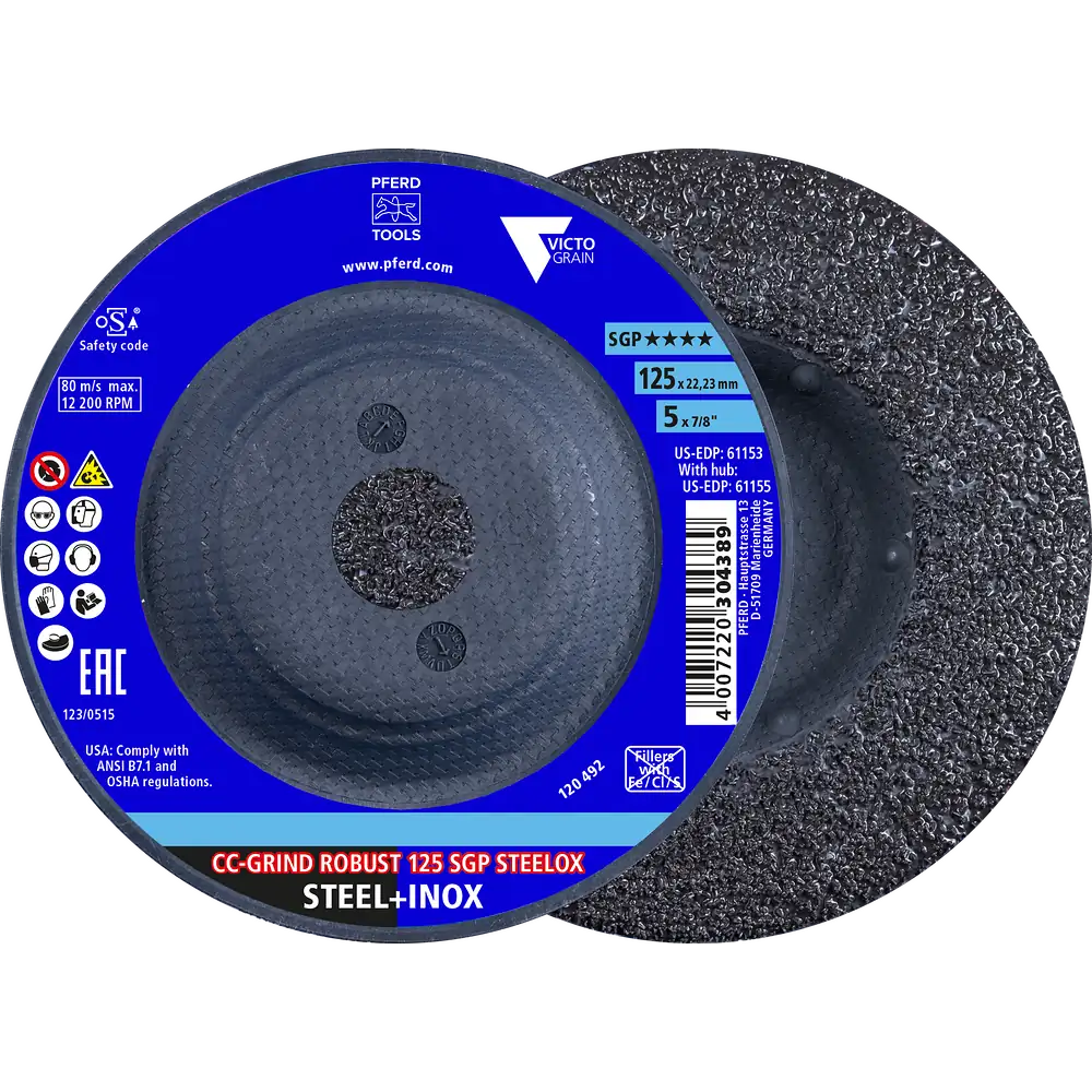PFERD TOOLS CC-GRIND ROBUST Schleifscheibe 125x22,23 mm Speziallinie SGP STEELOX für Stahl/Edelstahl (POS 2)