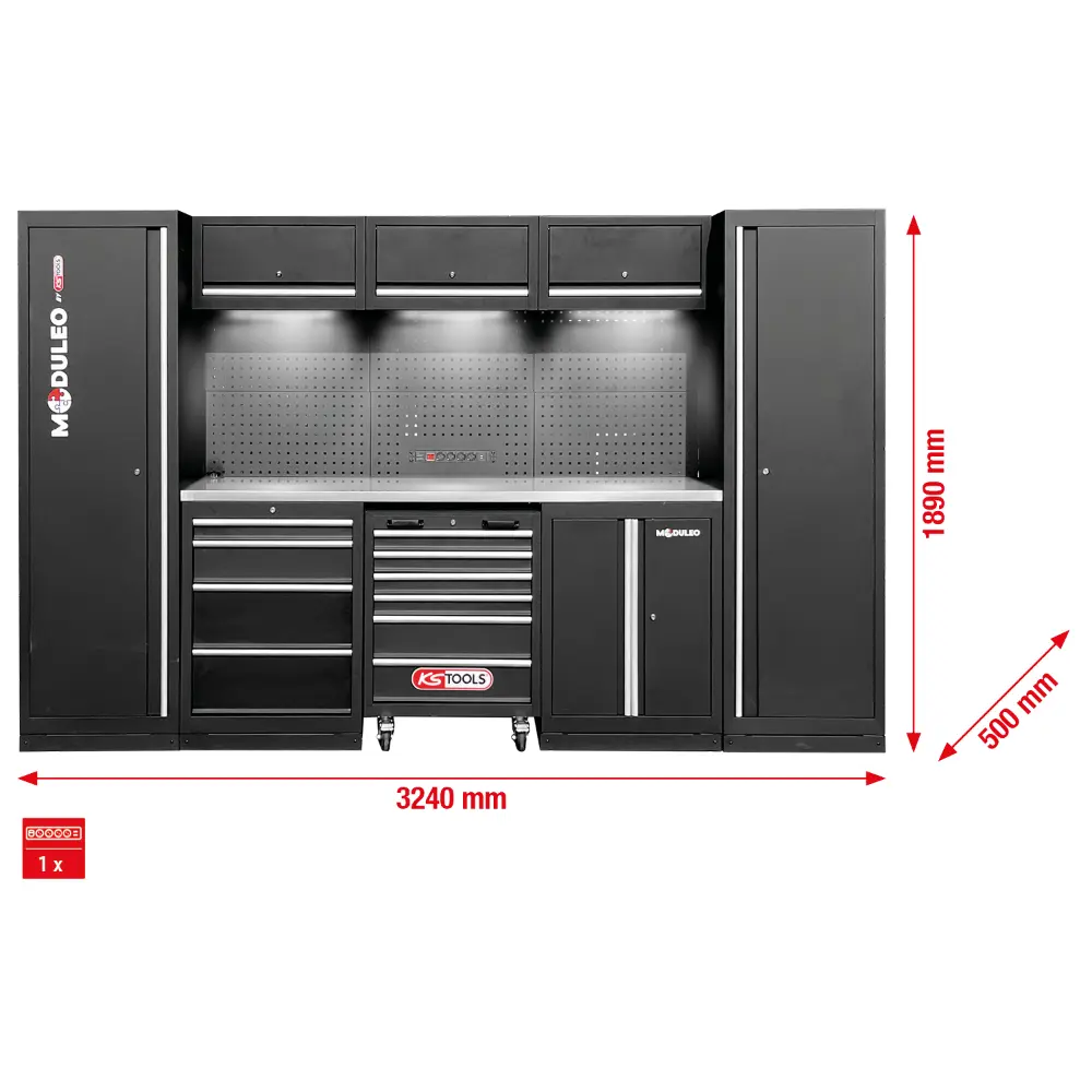 KS TOOLS Werkstatt-Schranksystem, gerade, 3240 x 500 mm
