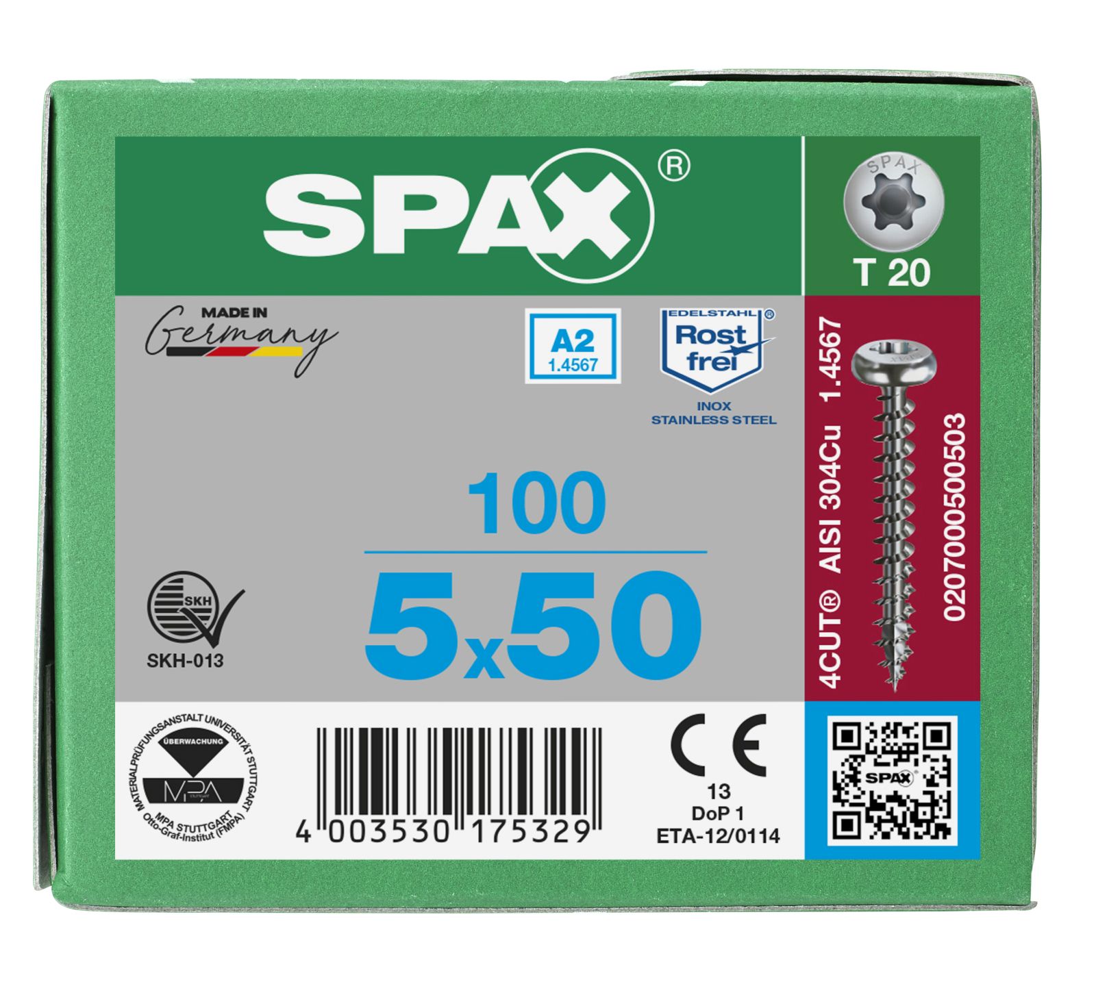 SPAX A2 Halbrundkopf T-Star Plus T20 Vollgewinde, 100 Stück
