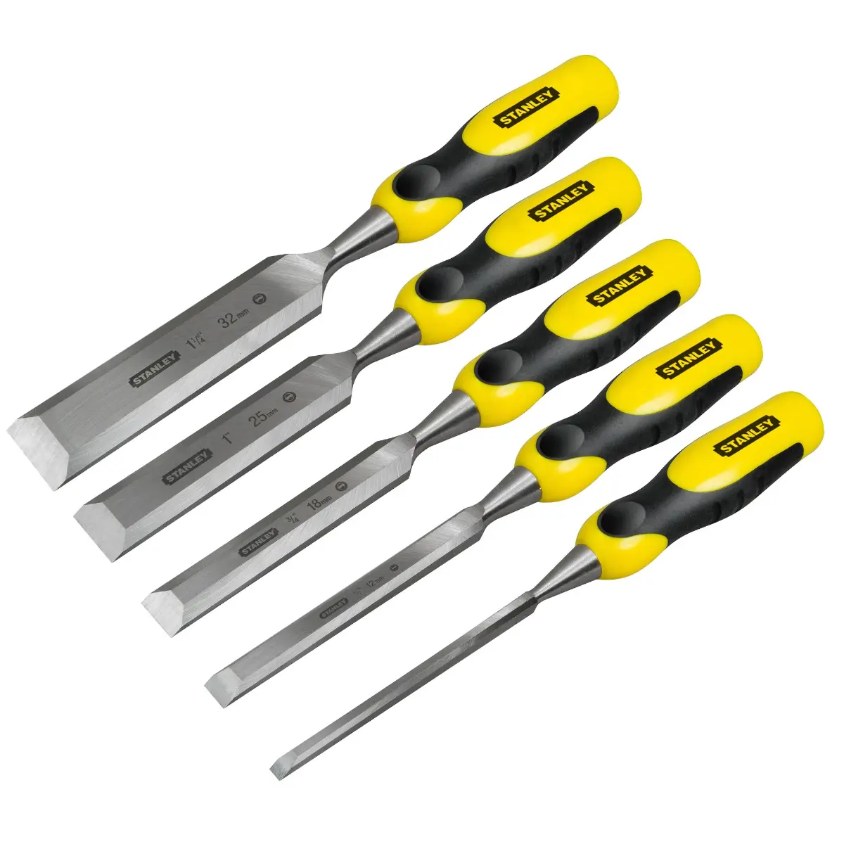 STANLEY Stechbeitel Dynagrip, Kunststoffgriff mit Schlagkappe, Set 5-tlg. 6, 12, 18, 25, 32 mm