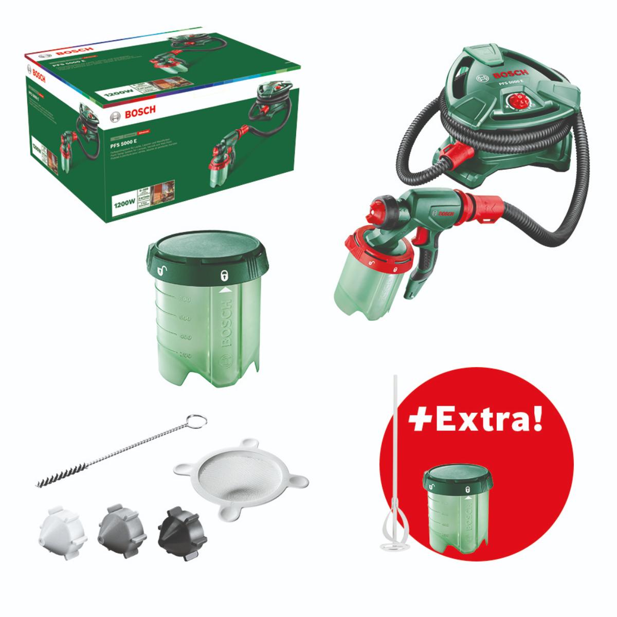 Bosch Sprühsystem PFS 5000 E + Rührstab + Farbbehälter