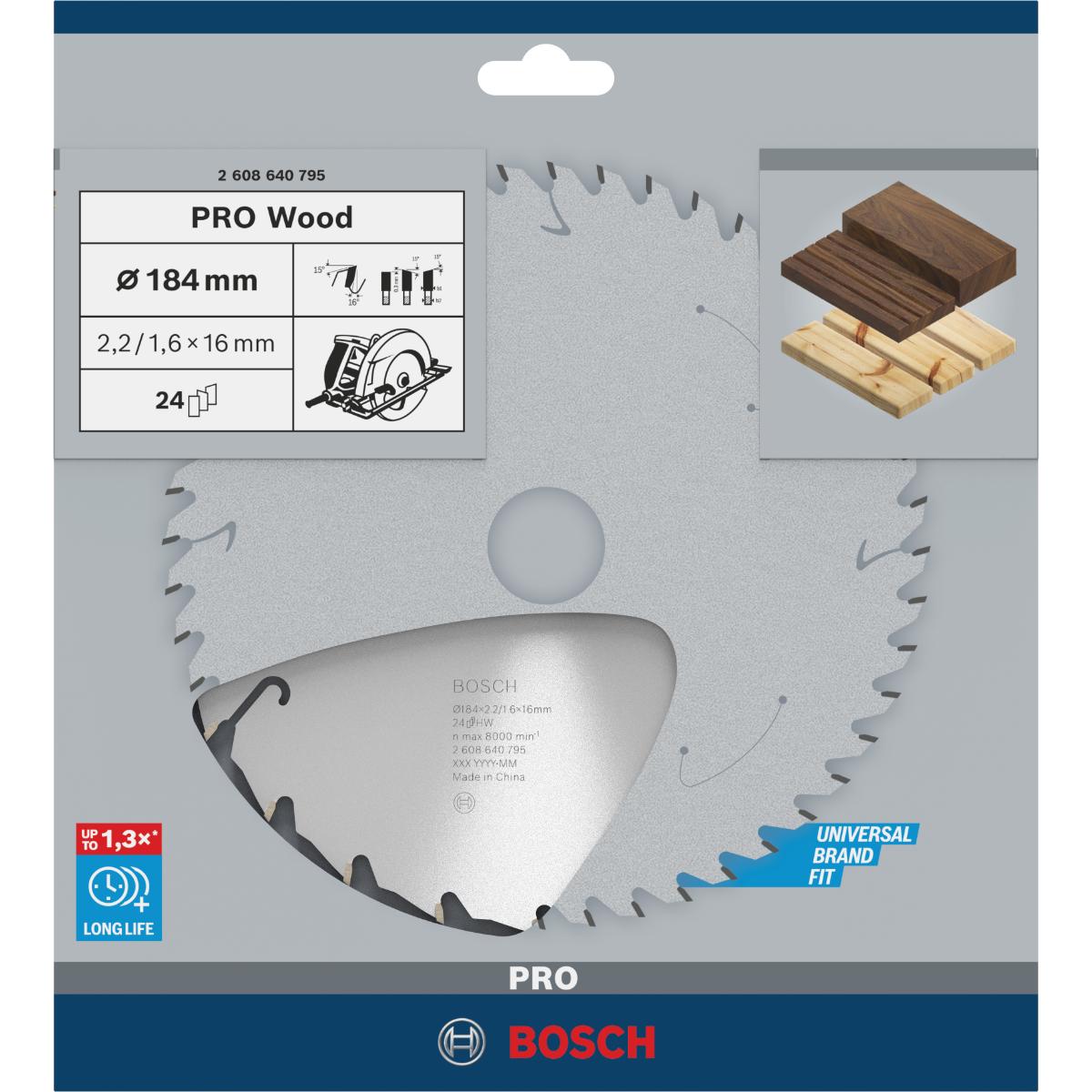 Bosch PRO Kreissägeblatt Speedline Wood, 184 x 16 x 2,2 mm, 24 Zähne