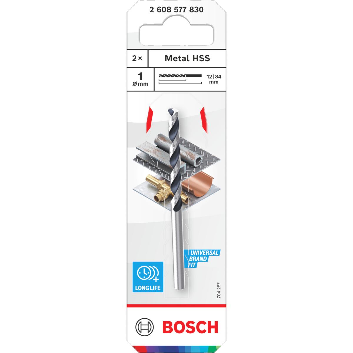 Bosch Metal HSS Spiralbohrer, 1 x 12 x 34 mm, CYL-Schaft, 2-Stück