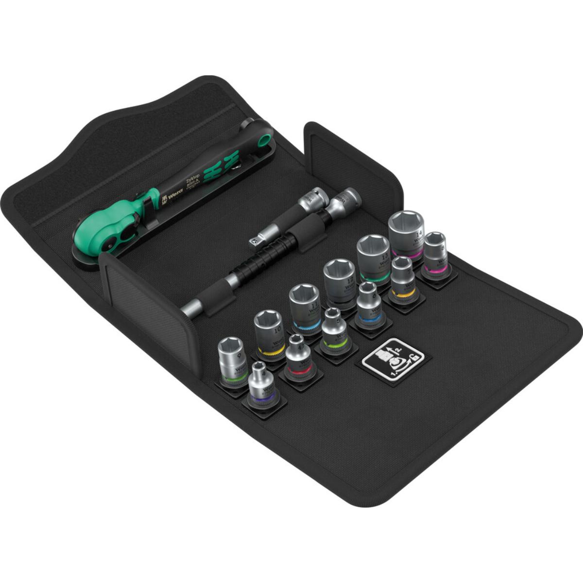 Wera 8100 SA 13 Zyklop Comfort Knarrensatz, Umschalthebel, 1/4"-Antrieb, metrisch, 15-teiliges Set